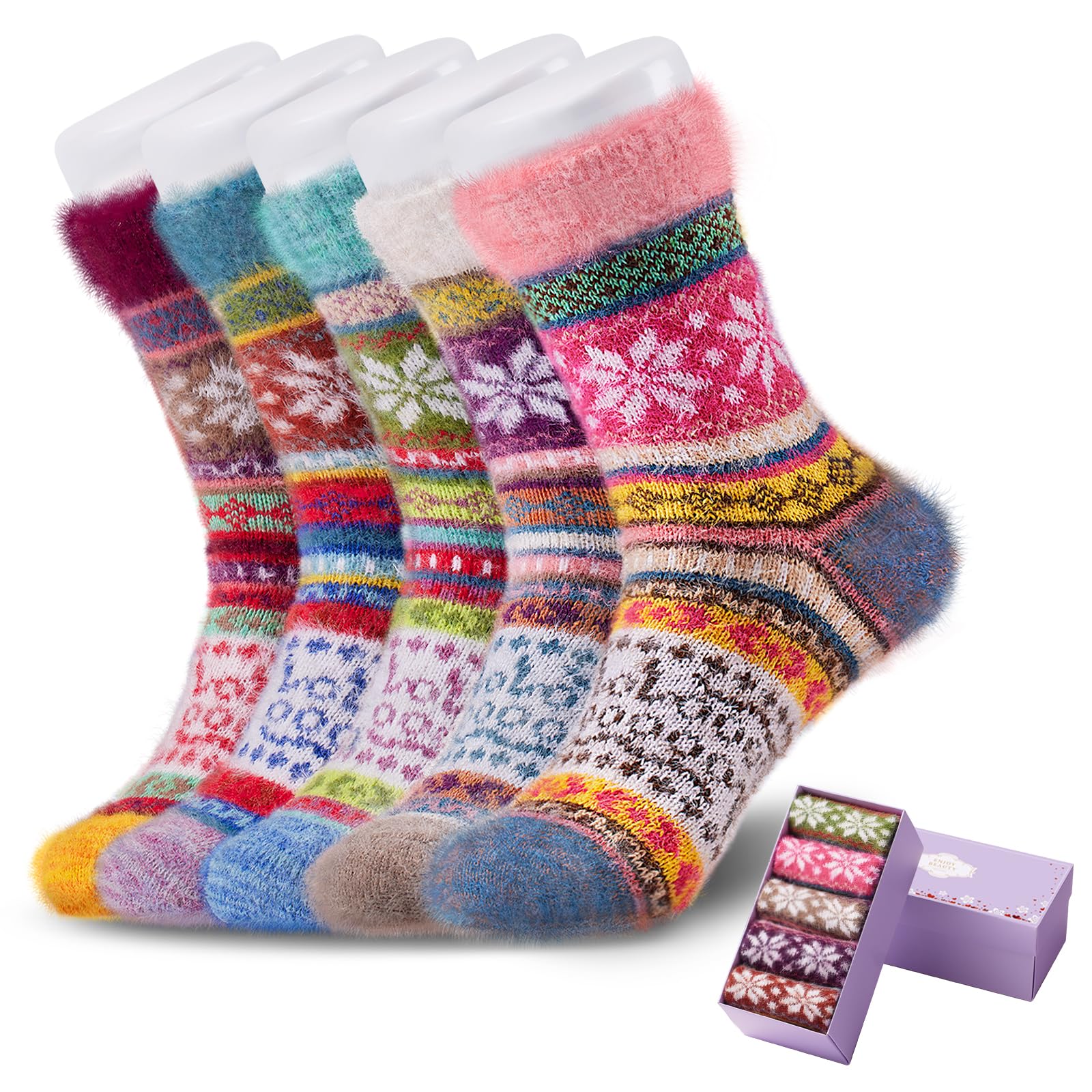 Sponsored Ad - 5 Pair Fuzzy Cozy Socks for Women - Warm Comfy Soft Casual Home Sleep Winter Wool Socks - Gifts for Women