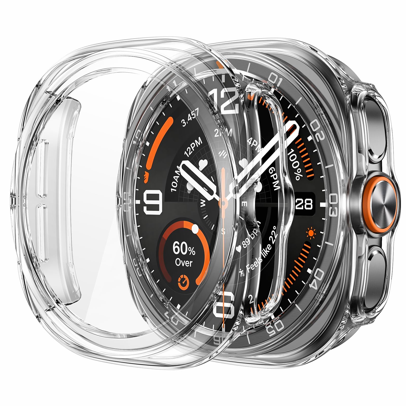 Misxi 2 Stück Hülle mit Schutzfolie für 47mm Samsung Galaxy Watch Ultra 2 | Hard-PC-Schutzhülle für Galaxy Watch Ultra 2, Ultradünn, Stoßfest & Kratzfest, Hohe Touch-Empfindlichkeit, Transparent