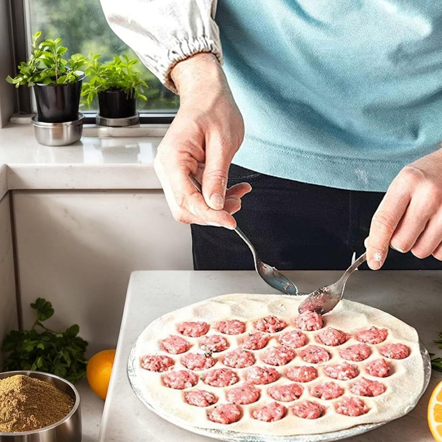 Dumpling Maker, 37 Holes Aluminum Alloy Ravioli Mold, Hole Dia. 1" Efficient Practical and Space-Saving Ravioli Maker for Make Dumplings Manually image 5