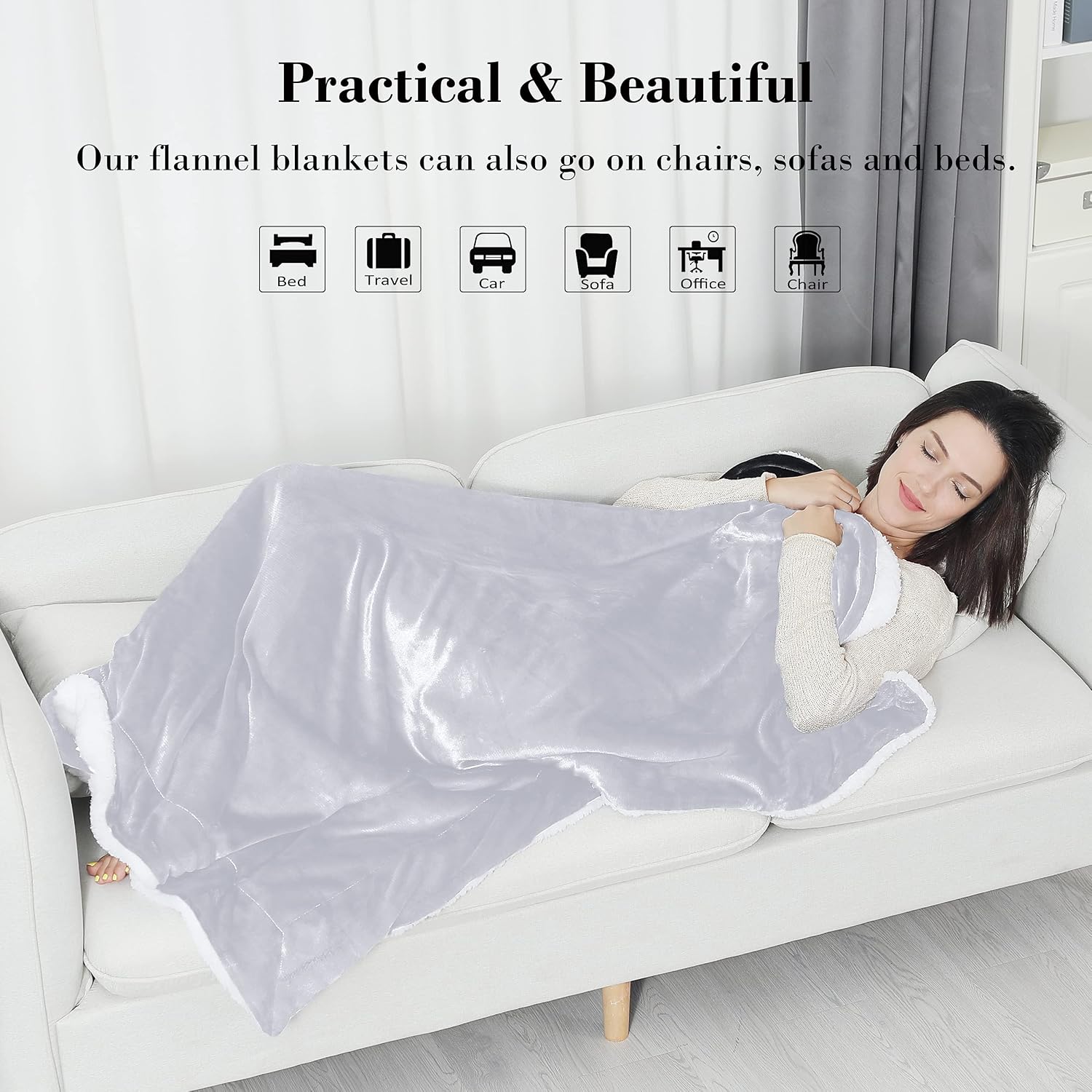 MOONQUEEN Bedding Fleece Blanket (Silver Gray, 50x60 in)