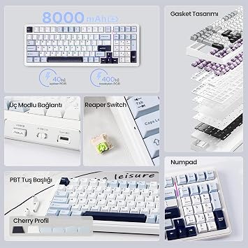 Aula F99 3 Modes RGB Hot Swap Mechanical Reaper Switch Wireless Macro Keyboard Navy Blue