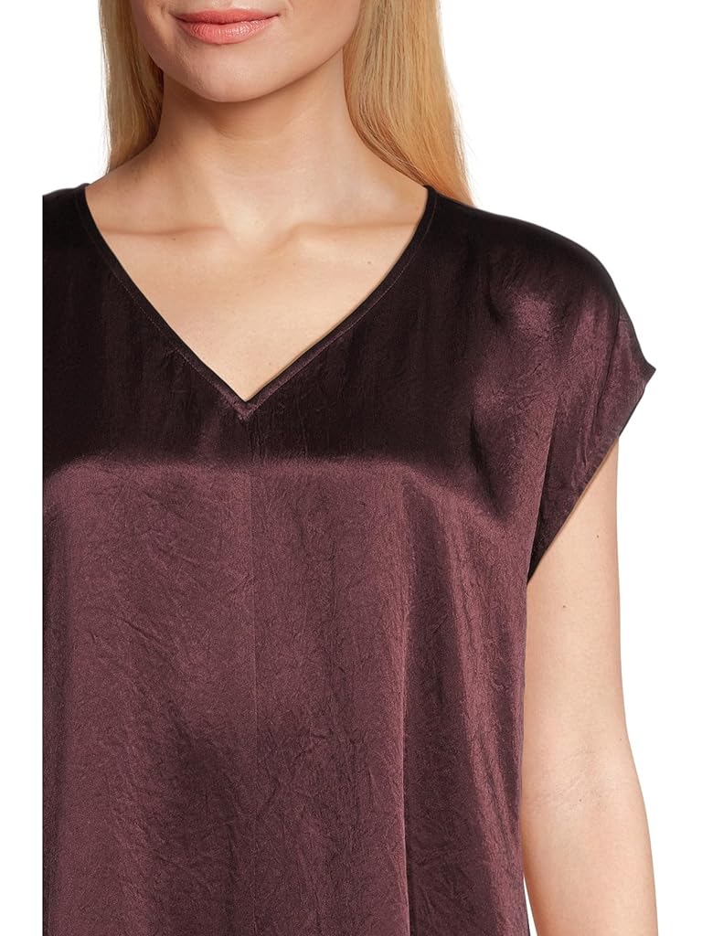 Burgundy Eileen Fisher Textured Satin V-neck Dress