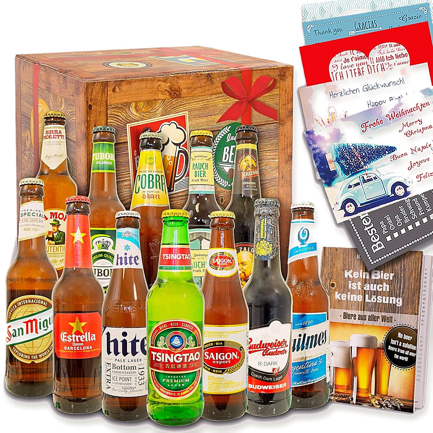 Biere der Welt 12 Flaschen - Geschenke für Männer | aufregendes Geschenkpaket Biere der Welt inkl. Bierbuch - Bier Tasting für Zuhause - internationaler Bier-Genuss