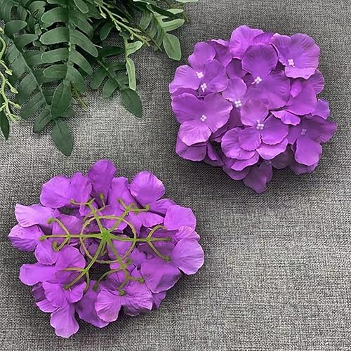 Miniatura 5 de 30 cabezas de hortensias de seda, flores artificiales de hortensias artificiales para decoración del hogar y boda (morado)