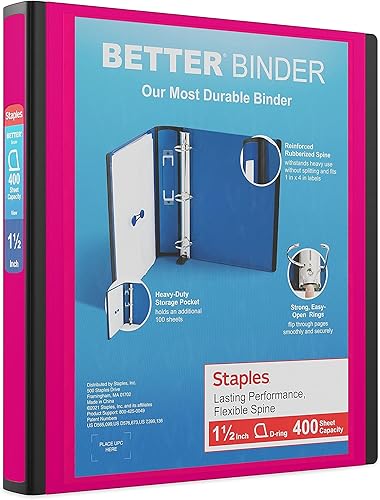 Staples Carpeta Better de 3 anillos de 1 1/2 pulgadas, rosa, paquete de 3 (ST55859-CCVS)
