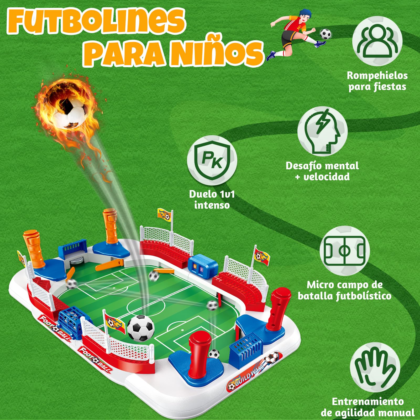Futbolines para Niños, 55 × 31 Mini Futbolin Juegos de Futbol con 8 Futbol, Contador Manual, Pegatina, Matraquilhos Criança Juego de Mesa para 4 5 6 7 8 9 10 Años