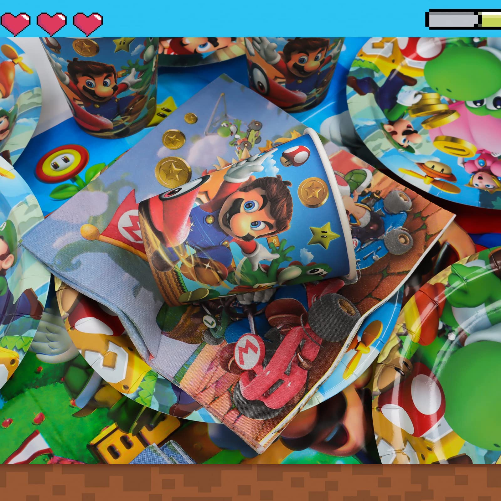 Set Stoviglie Festa A Tema Mario - 41 Pezzi Con Tovaglia, Piatti, Bicchieri E Tovaglioli - Per 10 Persone - Foto 3