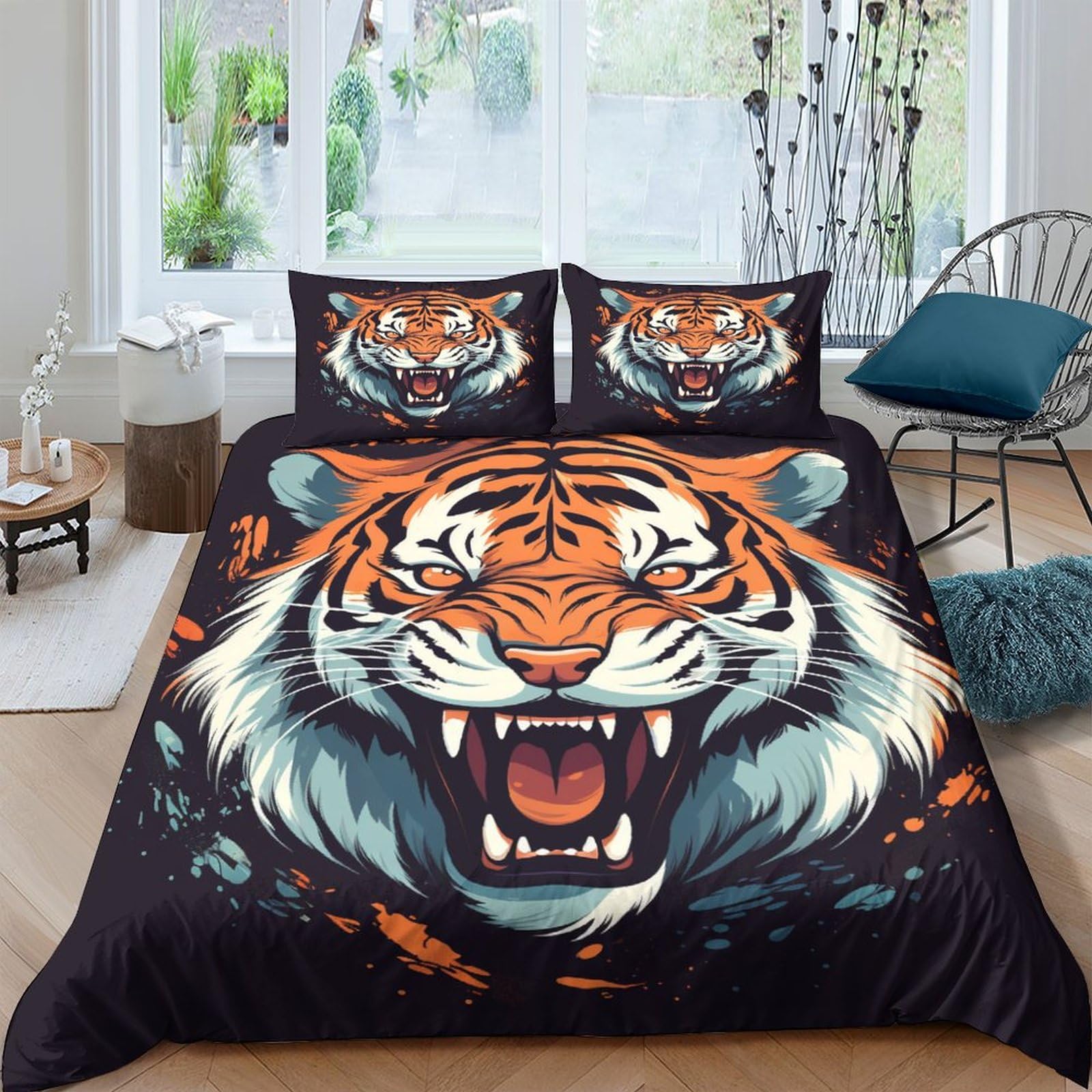 Stampato in 3D tigre Copertina Stampata Microfibra Disegnata Biancheria Da Letto Ipoallergenico Set 3 Pezzi,Double（200x200cm）, Per Ragazzi Adulti
