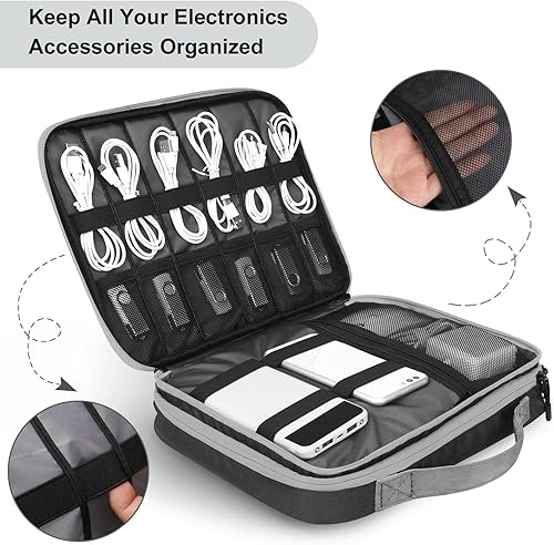 Miniatura 4 de Bolsa organizadora de cables de viaje de doble capa con correa para el hombro, almacenamiento de 27 juegos para interruptor, bolsa electrónica para