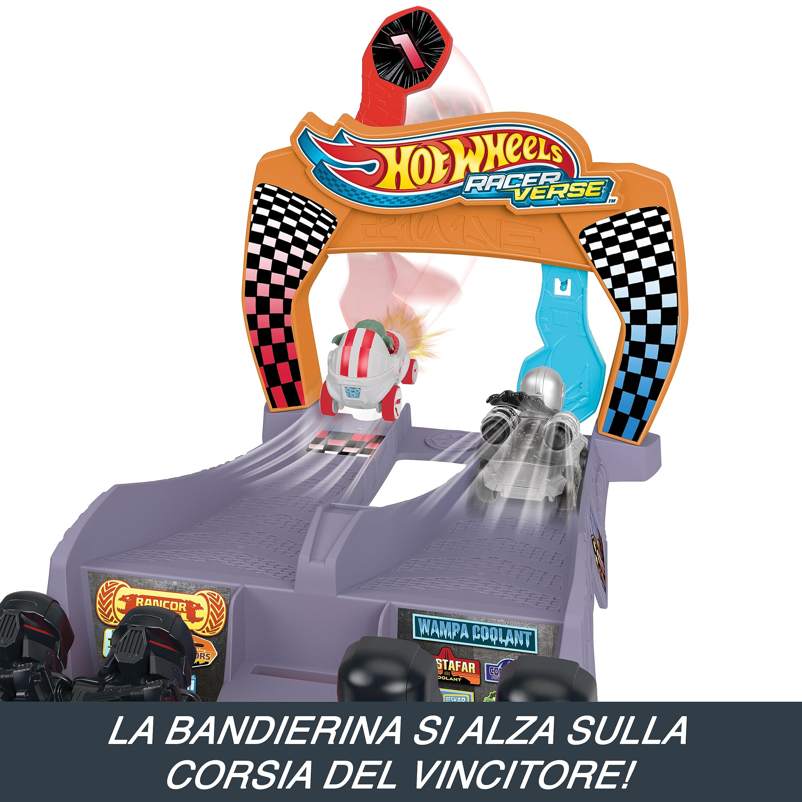 Hot Wheels RacerVerse - La Grande Corsa di Grogu, pista con macchinine da corsa die-cast ispirate a Star Wars, personaggi Grogu e The Mandalorian, giocattolo per bambini, 4+ anni, HPL32