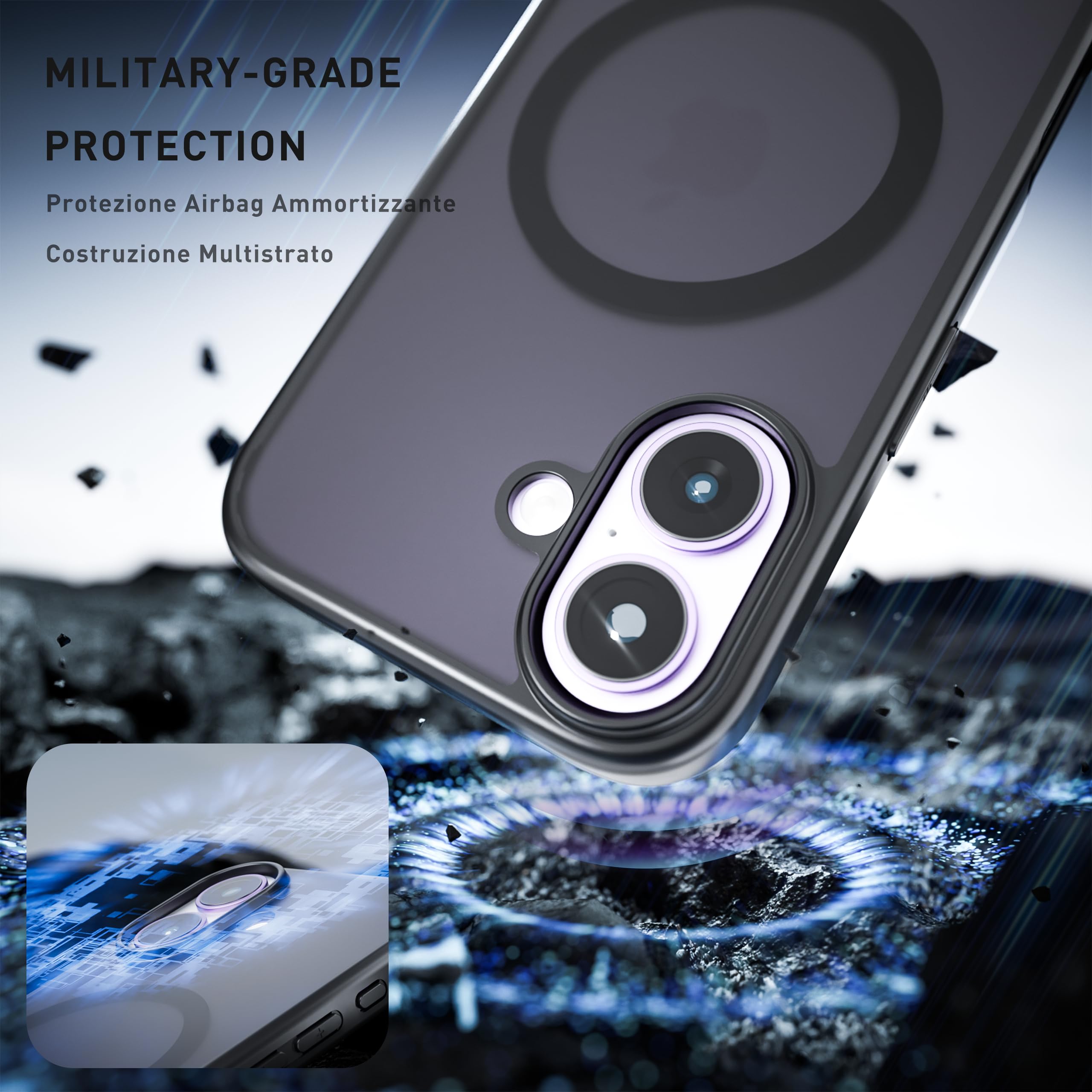 tigratigro Cover Magnetica per iPhone 17, Compatibile con Mag-Safe, Custodia Traslucida Opaca Posteriore Sottile Protettiva Case, Protezione Antiurto di Grado Militare, Nero