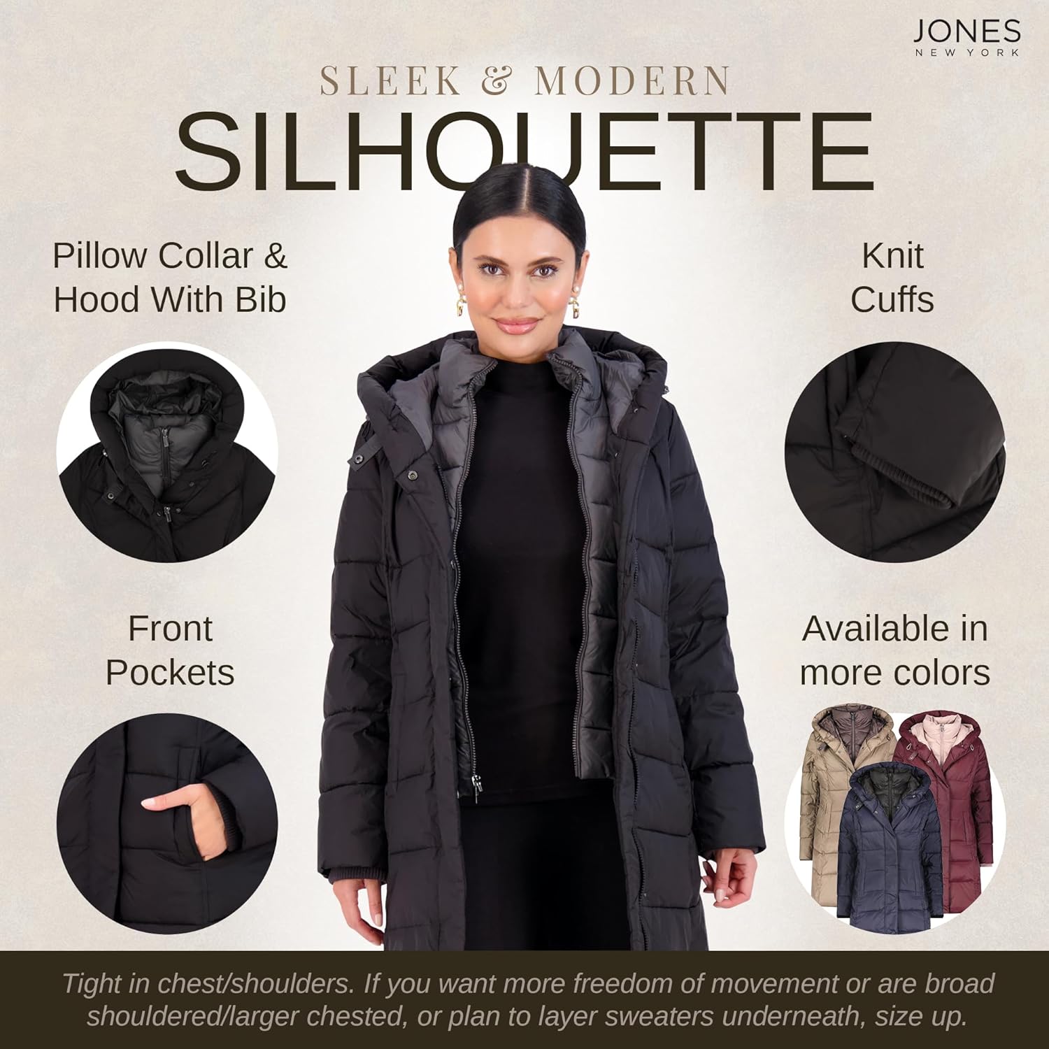 Jones NY Long Puffer Coat Women, Warm Long Coat Women Winter, Women's Coats - Image 4