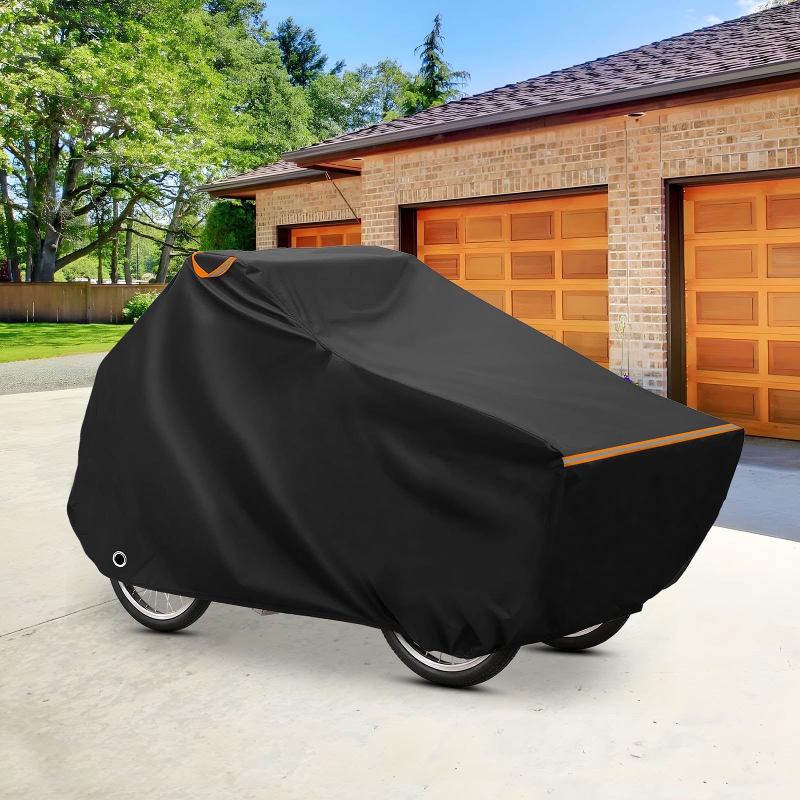 AKEfit Cargo-Fahrradabdeckung, Fahrradabdeckungen, Outdoor-Aufbewahrung, wasserdicht, Dreiradabdeckung, robuste Fahrradplane für elektrisches großes Lastenrad, winddichte E-Bike-Abdeckung, schwarz