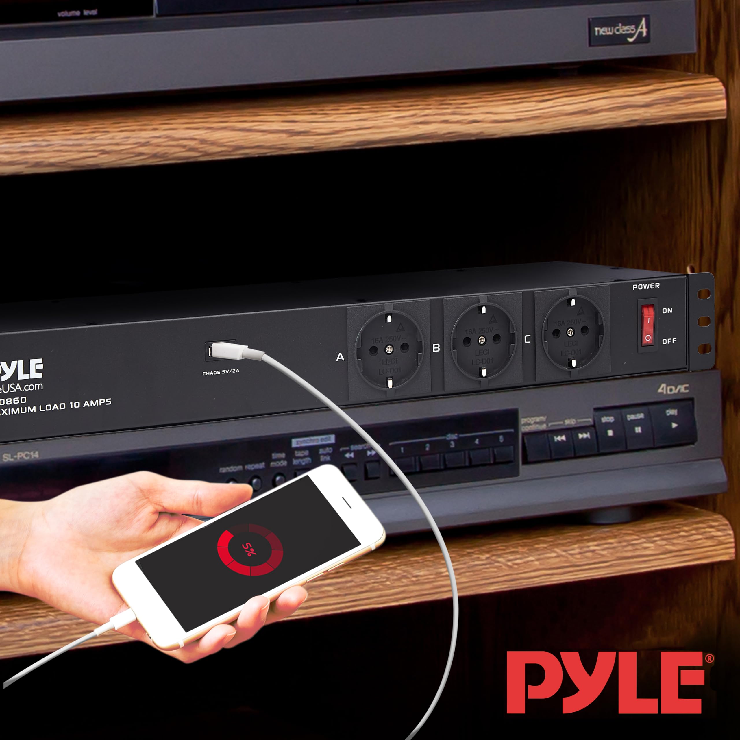 Pyle Multipresa Rack 1U da 48,26 cm con 12 Prese, Distribuzione Elettrica Affidabile per Studio, Ufficio e Montaggio su Rack
