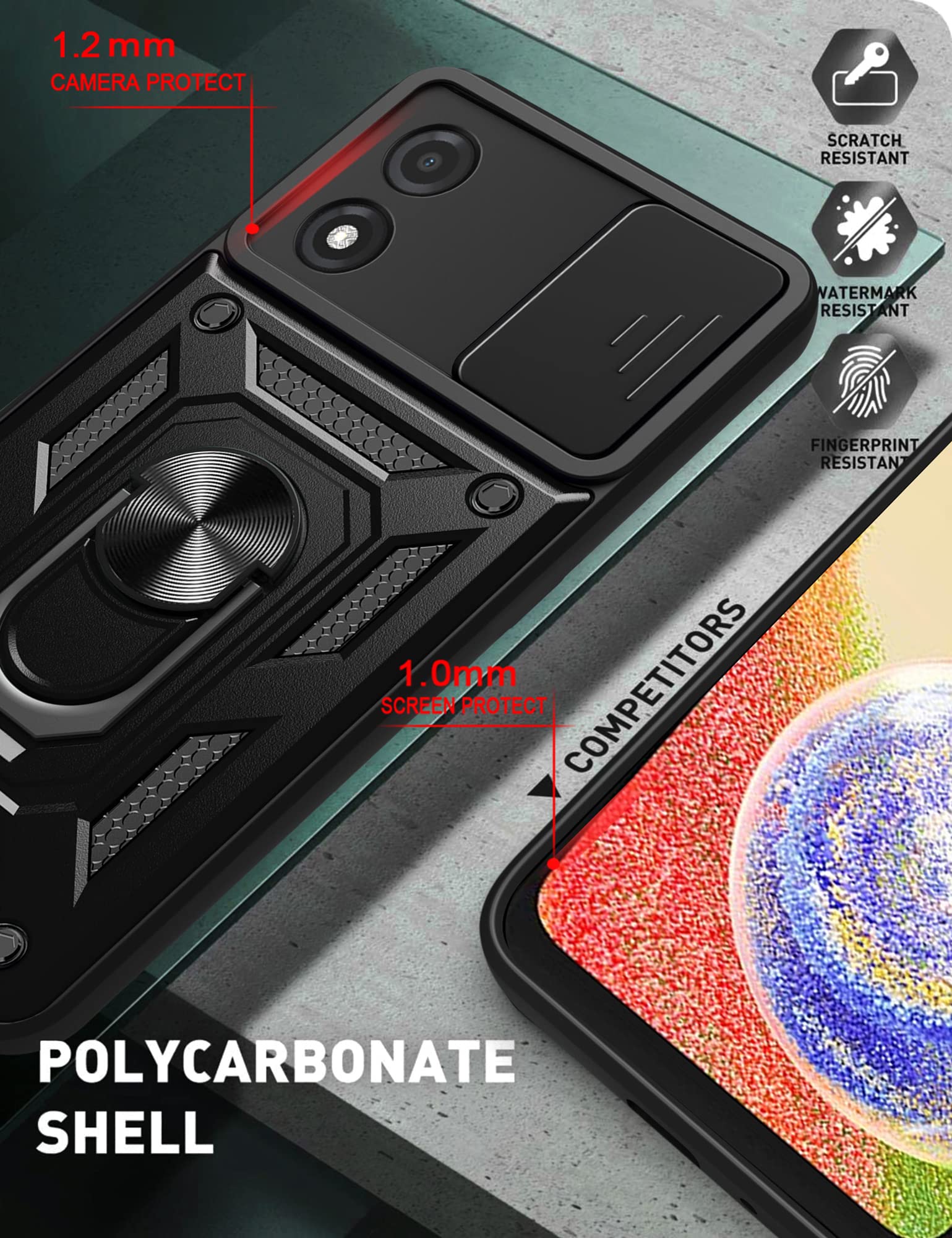 Generic Funda Compatible Con Motorola Moto G42 4G, Función Atril Integrada Para Automóvil, Lente Magnética Deslizante 2 En 1 (PC+TPU), Funda De Protección Para Teléfono, Color Azul