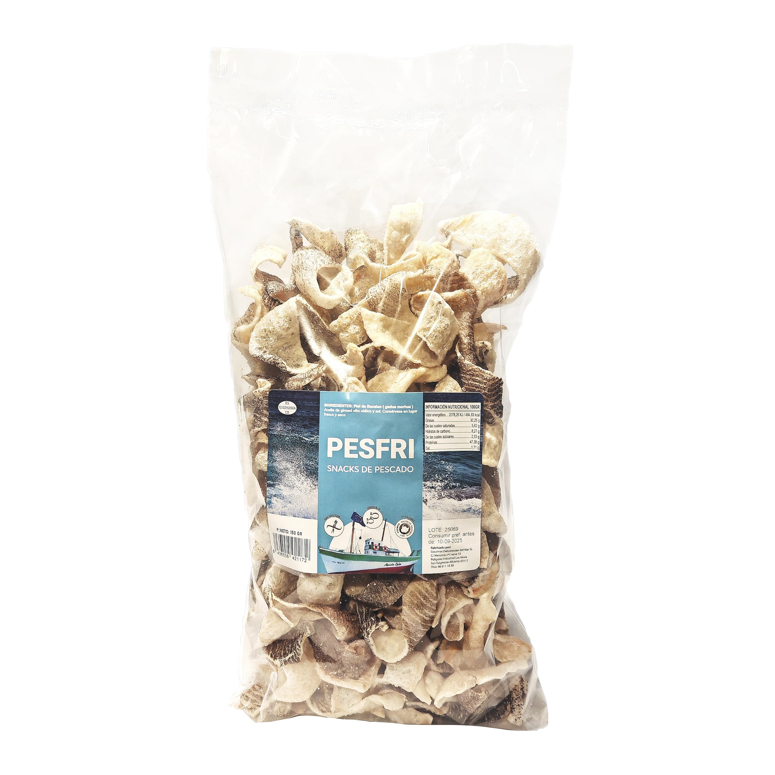 Snack de pescado marca Pesfri. Pack de 4 unidades de 150 gramos