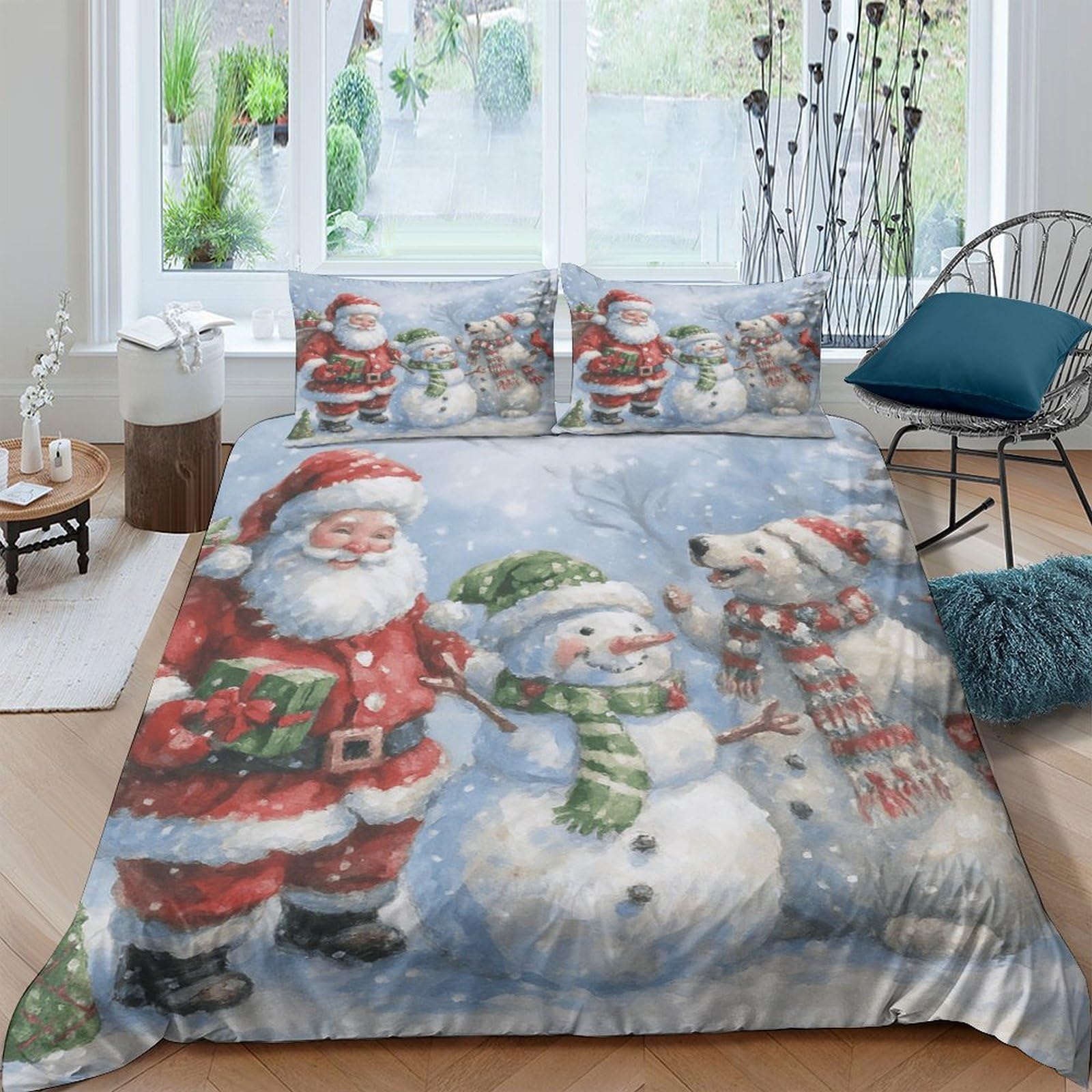 Housse de couette Noël 3D avec fermeture éclair cachée lavable en machine