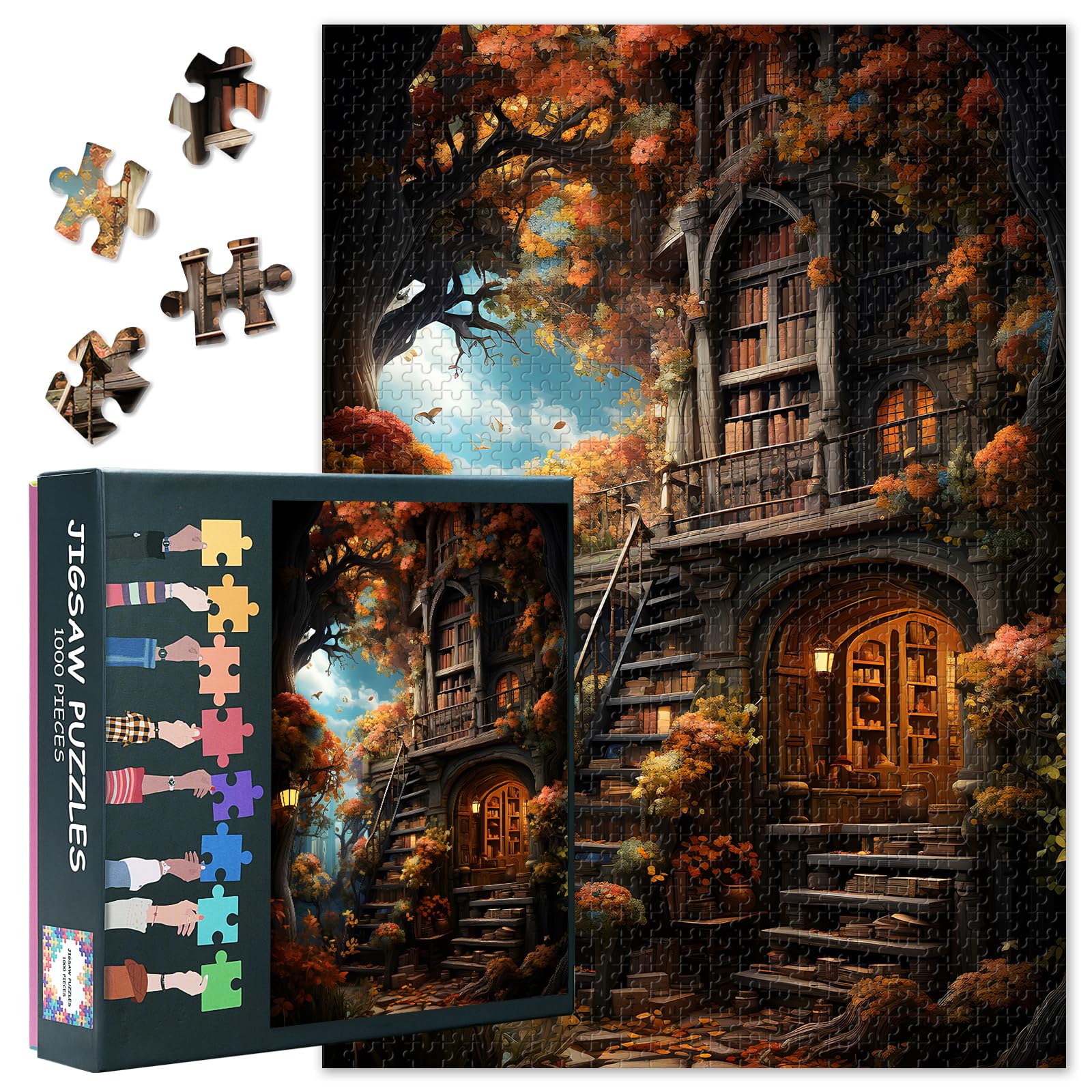 Haunted House Puzzles for Adults 1000 Pieces, Autumn Forest Jigsaw Puzzles, Adult Puzzle for Adults, Educational Fun Games or Toys for Elders Friends 20X27 INCH