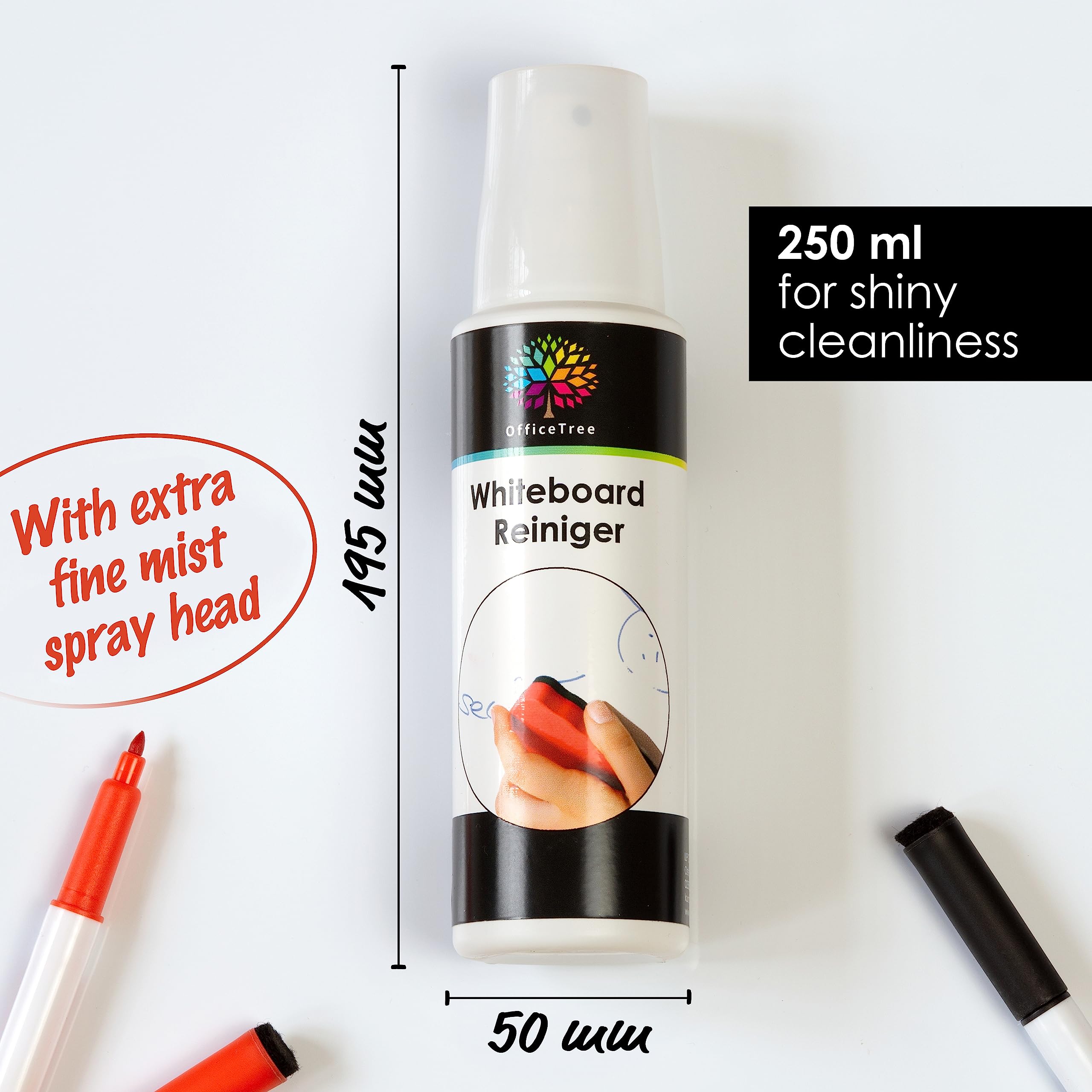 OfficeTree 2 x środek czyszczący do tablic suchościeralnych w sprayu 250 ml – Whiteboard Cleaner Spray do czyszczenia tablic suchościeralnych