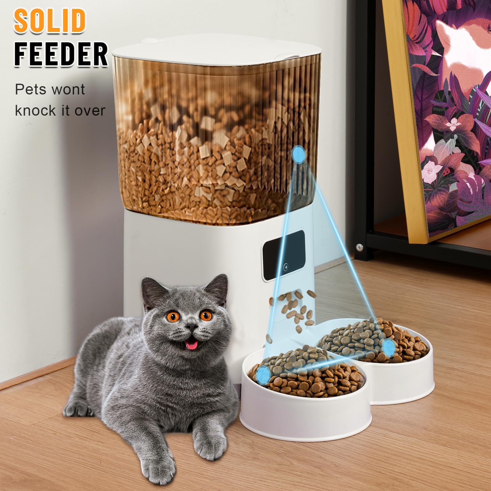 Mangiatoia automatica per gatti, mangiatoia intelligente per animali domestici abilitata al WiFi, dispenser di cibo per cani e gatti, doppia ciotola, archiviazione trasparente da 5 l, alimentazione a