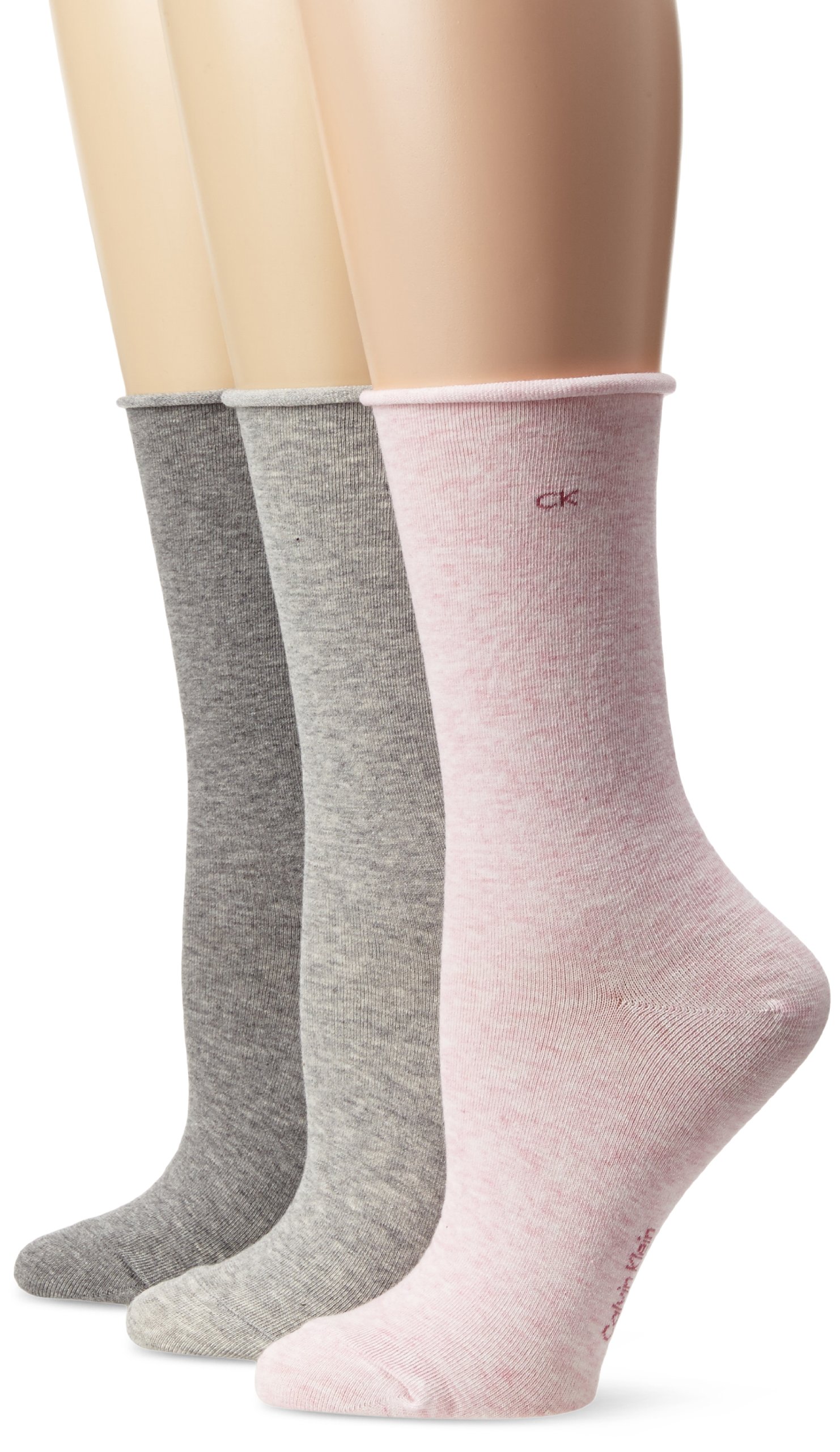 Calvin Klein Women's 3 Pack Cotton Roll Top Crew Socks