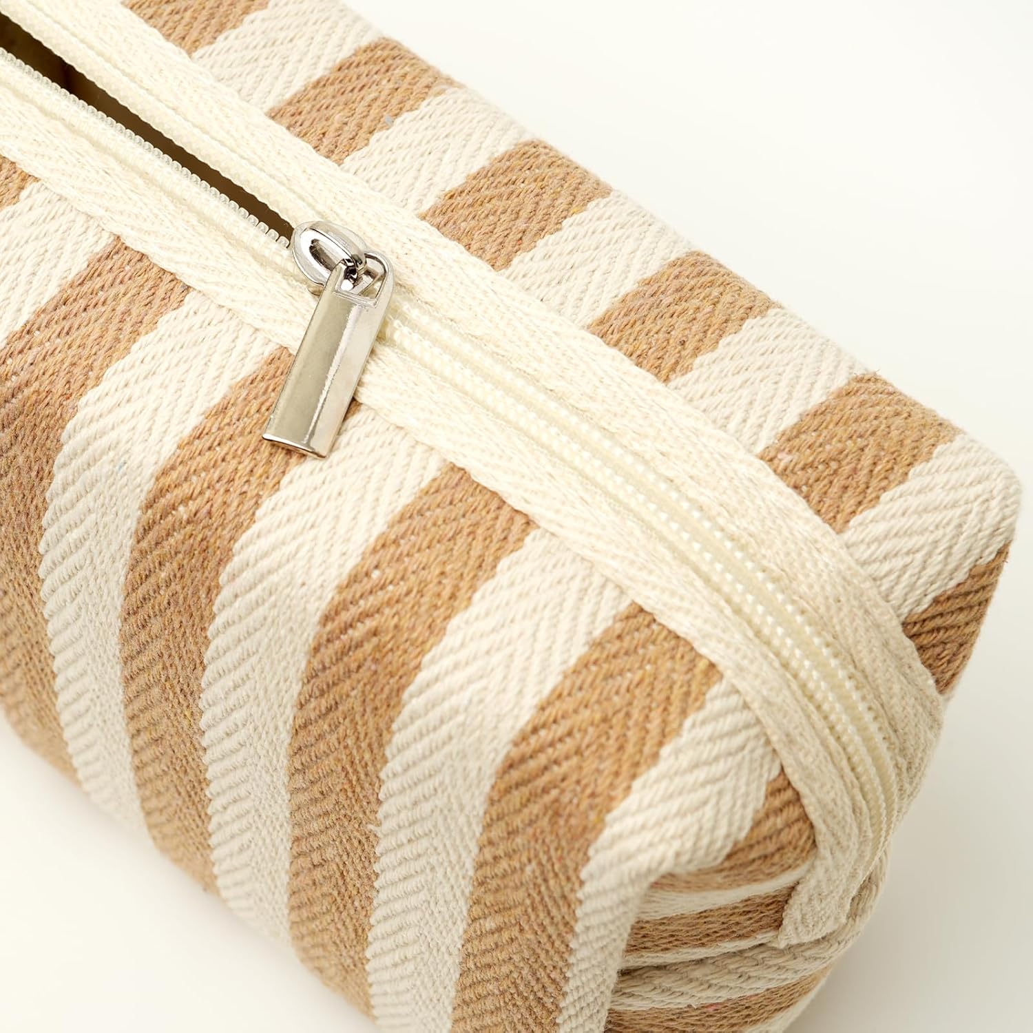 3 Pcs Makeup Bag Set Striped Canvas Purse Cosmetic Bag For Women Travel Toiletry Pouch Organizer pencil case (Blue-White) - Image 7
