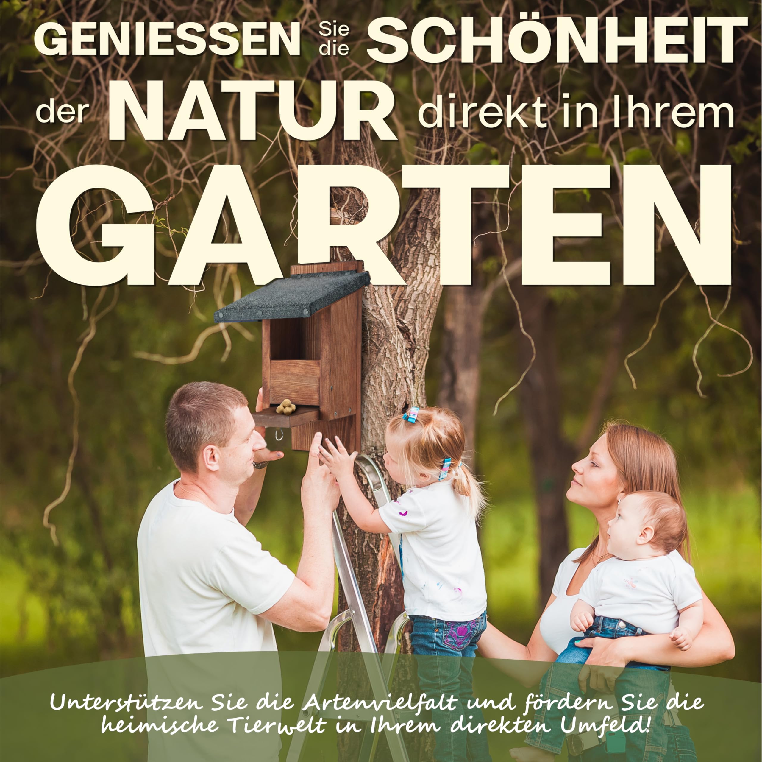 Massives Eichhörnchen Futterhaus wetterfest & robust aus pfälzer Qualitätsholz – ohne Genickbruchklappe – Überwinterung – Handarbeit in der Lebenshilfe Made in Germany – nachhaltiges Geschenk