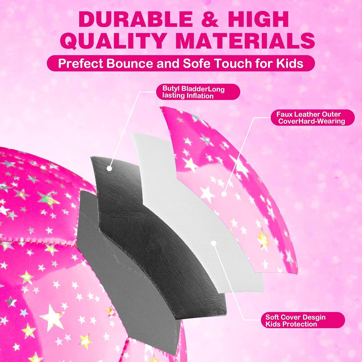 Picador Soccer Ball Size 4, Glitter Shiny Stars Soccer Balls for Kids Girls Boys Child 5-7 8-12 Gift Outdoors Sports Training Ball Recreation Playing Ball (Purple) - Image 4