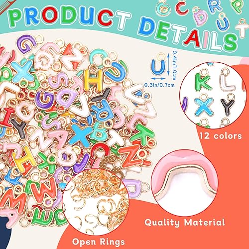 Miniatura 9 de SANNIX 156 piezas6 juegos alfabeto ABC letras Charms Capital A-Z Charms DIY pulsera collar colgantes con 200 piezas abiertos Jump anillos para hacer
