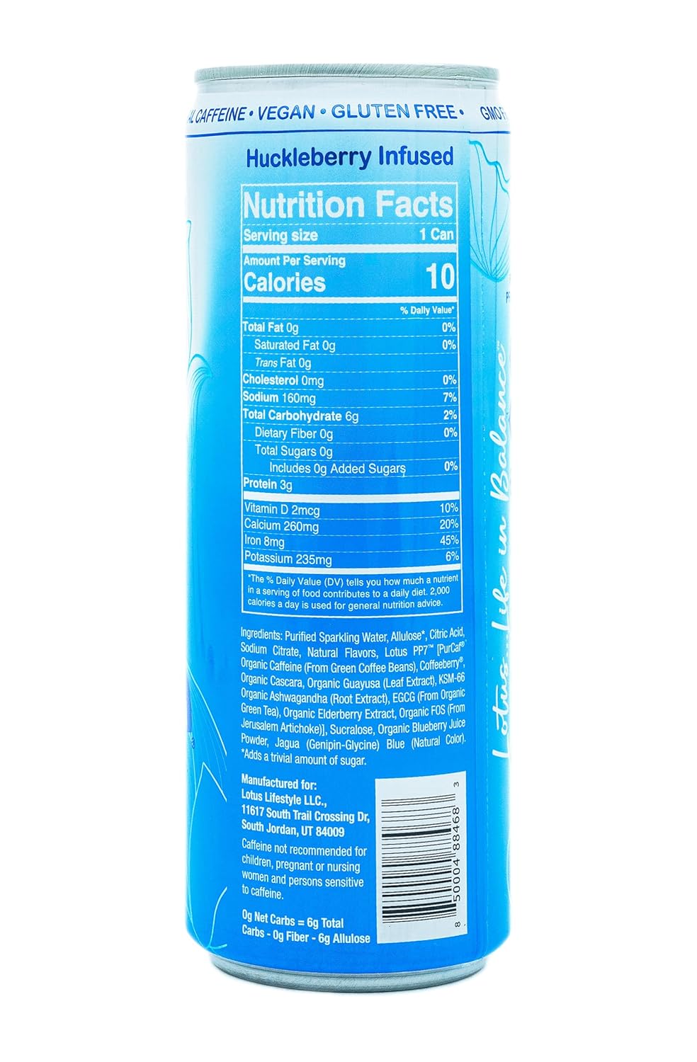 Blue Lotus Plant Power Drink™ | Sugar Free, Low Calorie | 160 mg Natural Caffeine from Green Coffee Bean | Plant-Based Ingredients | Zero Sugar | 10 Calories | 12 oz Cans | 12 Count