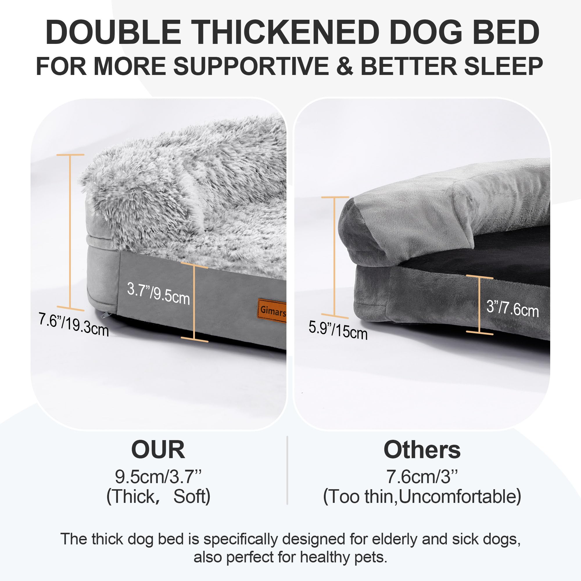 Gimars 9,5 cm Dickes XL Orthopädisches Hundebett für Sehr Grosse Hunde, Stützendes Hundesofa mit 28D Eierkarton-Schaum, Abnehmbarer Waschbar Plüschbezug, wasserdichte Innenhülle, Halbrund