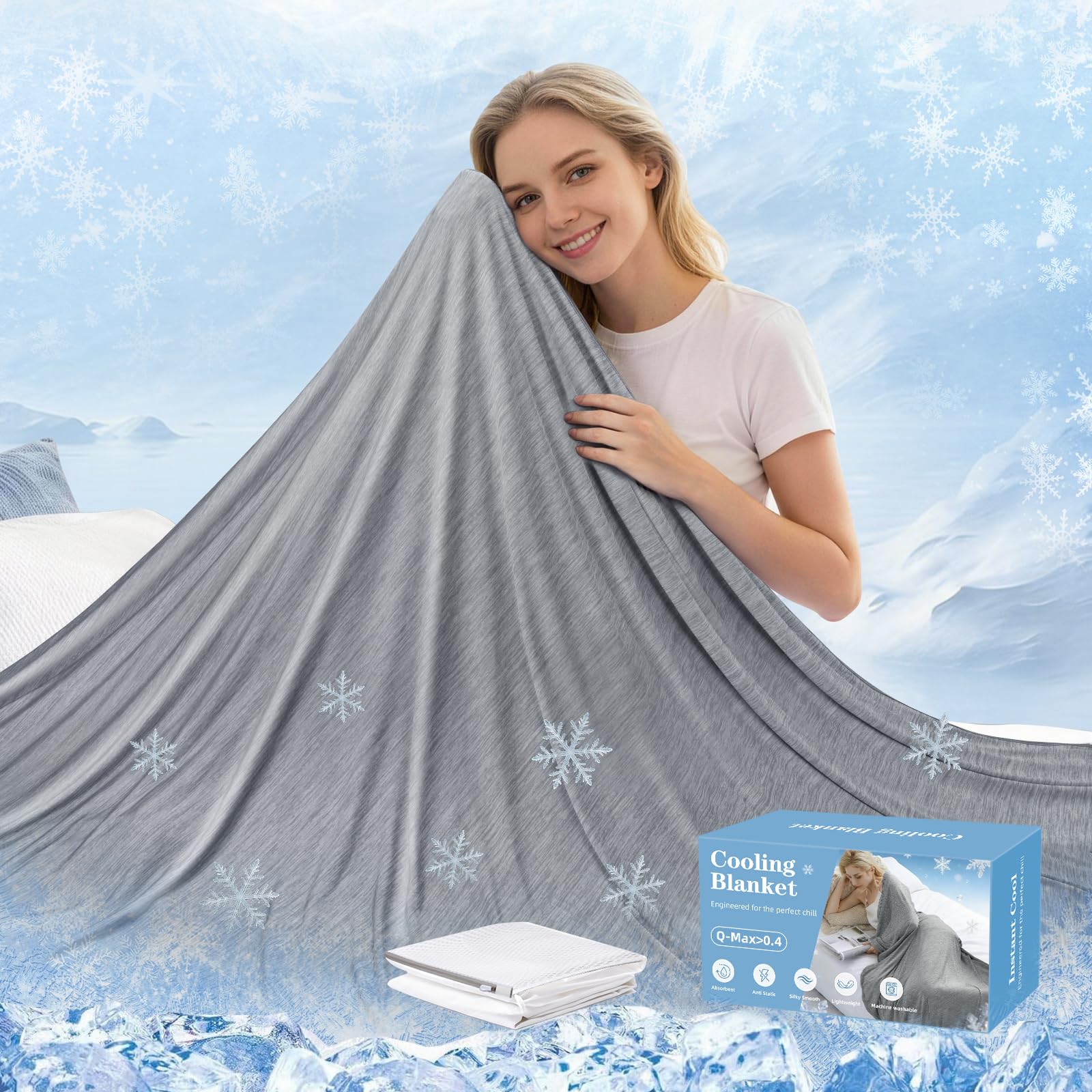 Cooling Blanket For Night Sweats, Summer Ice Cold Blanket for Sleeping, Q-Max > 0.4, Lightweight Breathable Cool Blankets for Hot Sleepers Kids Adults, Ideal for Bed Couch Camping Travel (200x220cm)