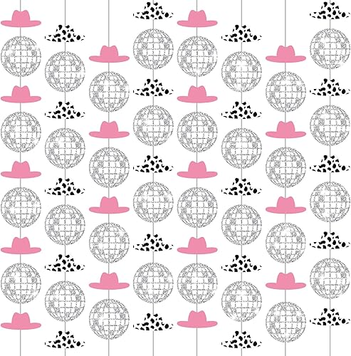 Peryiter 8 piezas de decoraciones de vaquera para despedida de soltera con purpurina, guirnalda de bolas de discoteca de vaquera occidental,