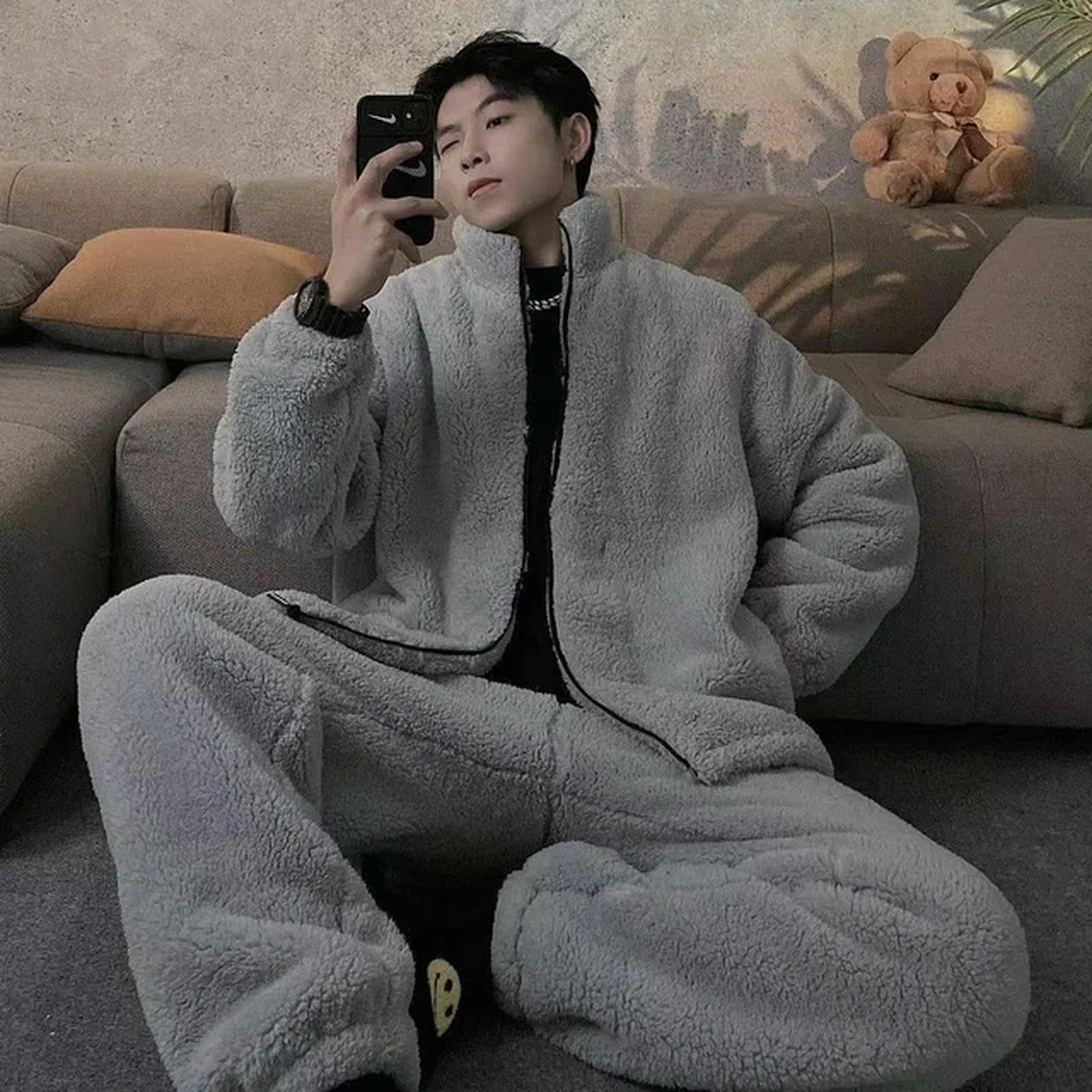 Pigiama Set di Pigiami per Uomini Inverno Inverno Folte in Flanella Calda Pigiama A Maniche Lunghe Abbigliamento da Casa Pijamas Casual