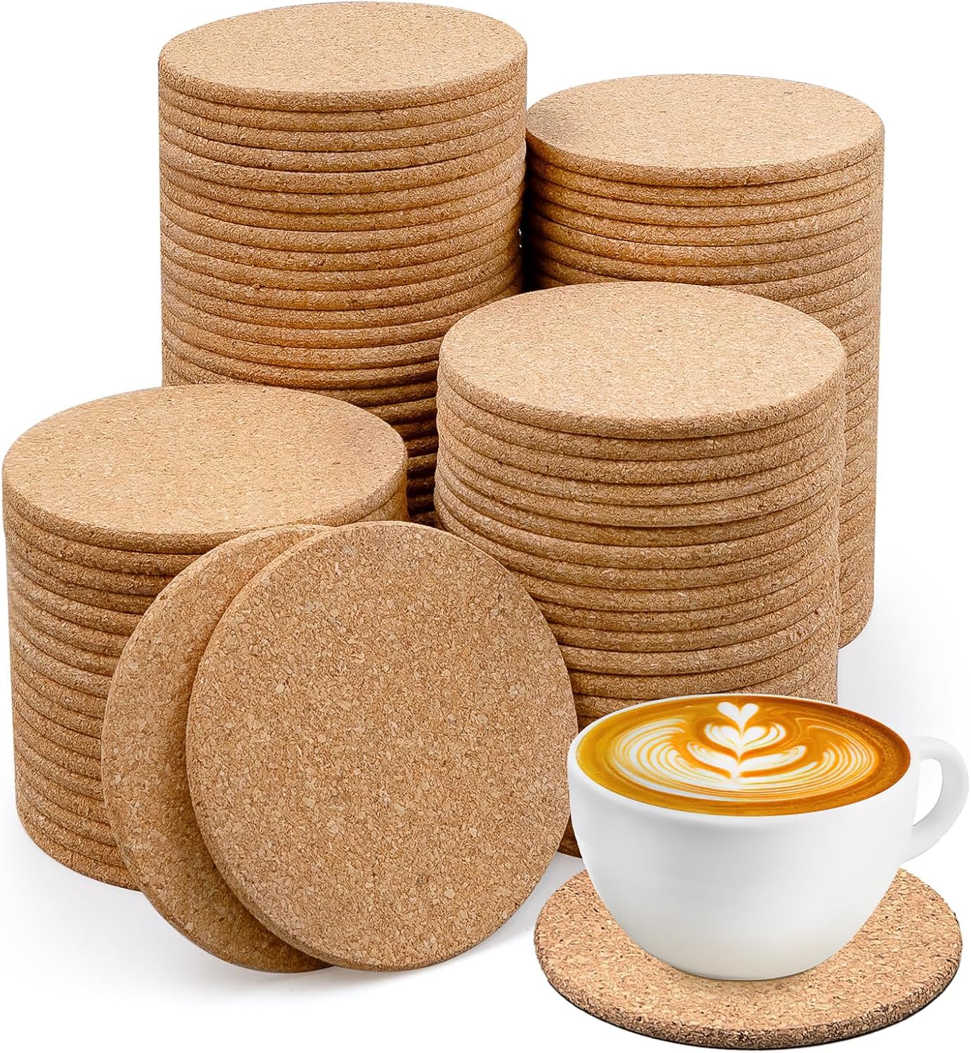 LYCN 100 posavasos redondos de corcho, 10 cm x 5 mm, corcho natural, para tazas, vasos, bricolaje