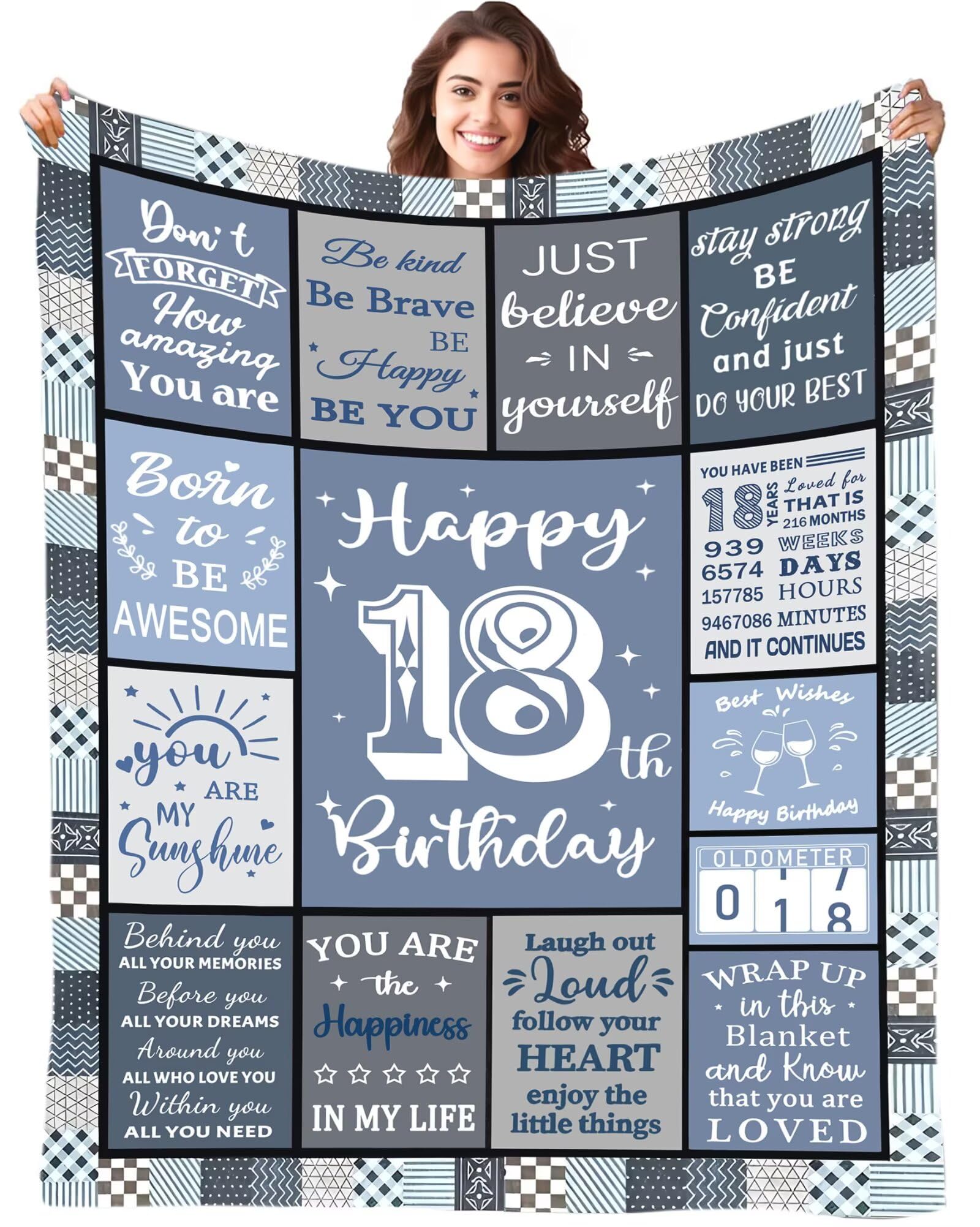Fecifte Girls 18Th Birthday Blanket Gifts For 18 Years Old Boys, Personalised Birthday Flanell Blanket Decorations Gifts For 18 Years Old Boys Daughter Son Best Friends, Bestie, Sister, Niece 50"X60"