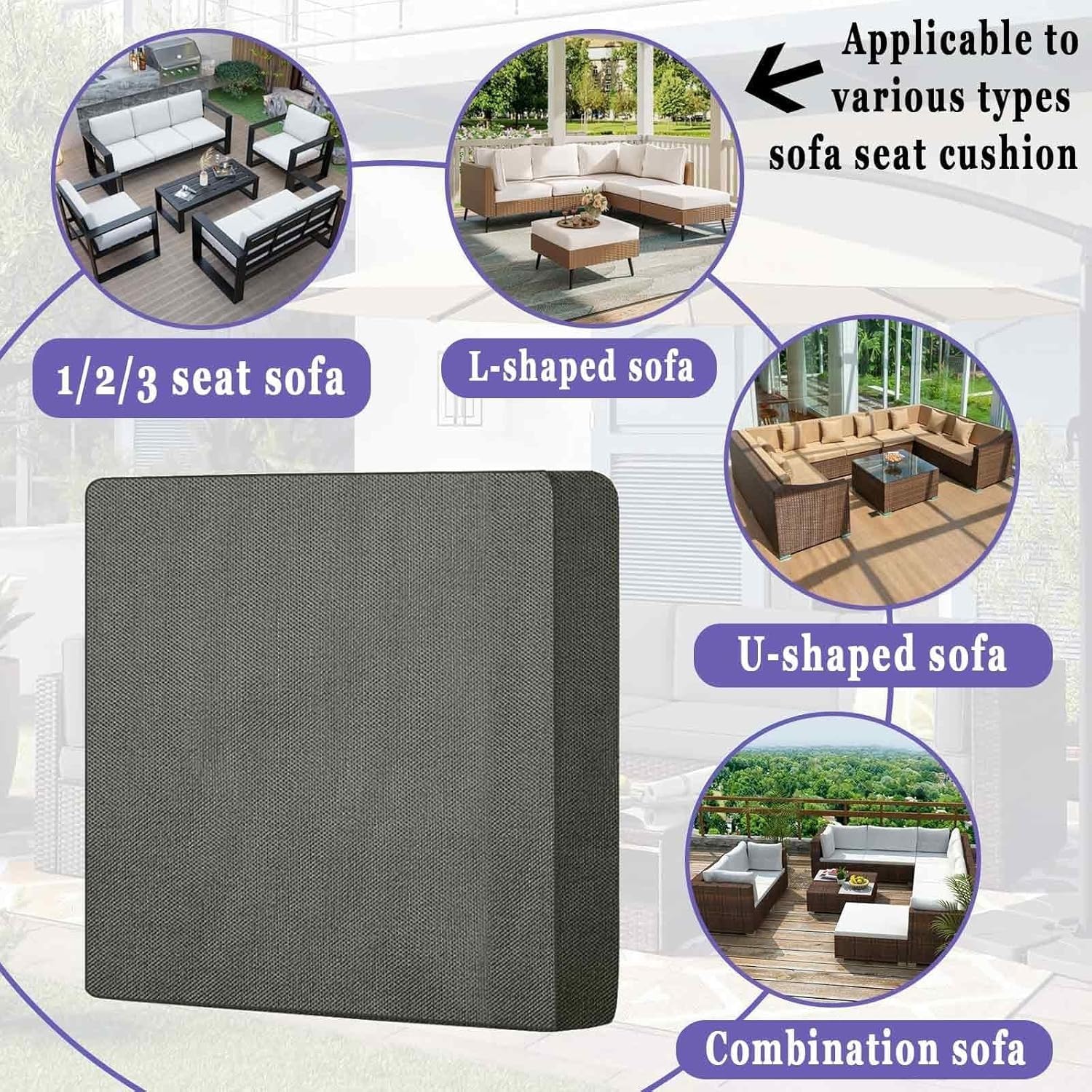 Pack de 4 Funda de Cojín de Asiento Sofá Exterior Impermeables 50x50 60x60 150x45 Cubierta de Cojines de Asiento Patio，para Interior, Exterior，Silla，Jardin，Muebles de Ratán(Color 23,60x55x10cm)