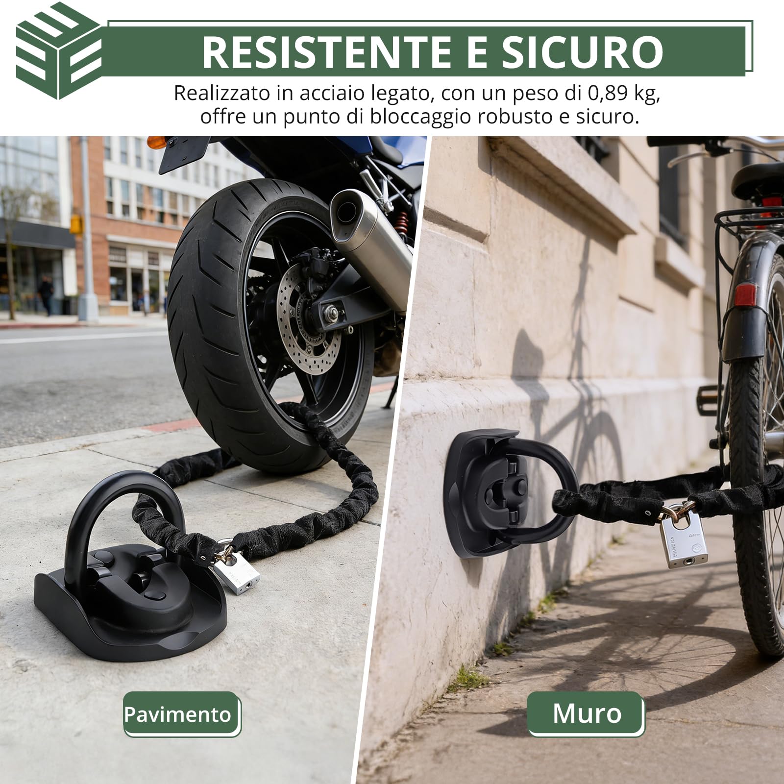EYPINS Ancoraggio Antifurto Moto con Punta da 16mm Inclusa,Pesante a 4 Punti Fissaggio, Struttura Rinforzata in Acciaio,4 Bulloni a Espansione,Ancoraggio Pieghevole Universale per Bici, Scooter e Moto