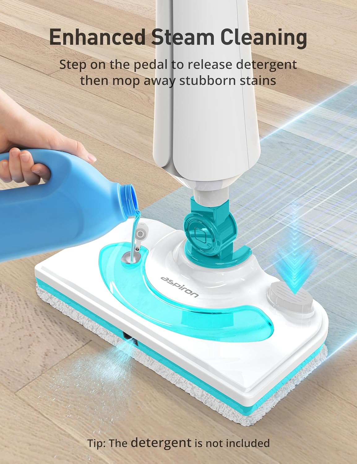 Professional Steam Mop Cleaner, 1300W Floor Steamer with Detergent Chamber, 25S Heat Up, Lightweight Steamer for Cleaning with 2 Washable Pads, Safe for Tiles, Upholstery, Carpet, Hardwood, Teal