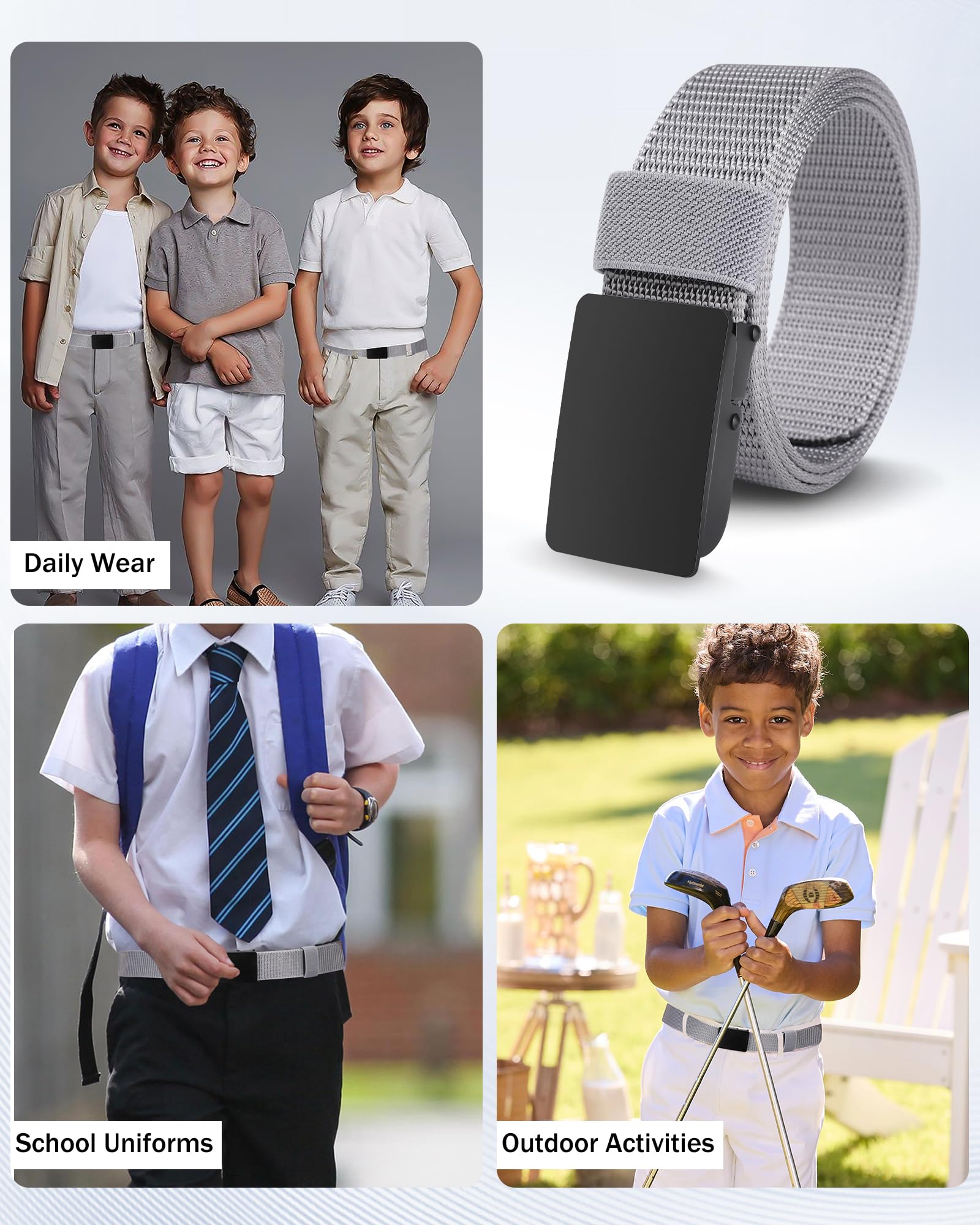 Cinturón de golf de nailon para niños y niñas cinturón de béisbol para niños con hebilla de metal cinturones para niños pequeños cinturones para jeans cinturón para niños de 7 a 12 años