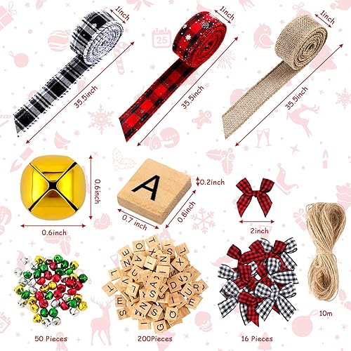 Miniatura 2 de DIY Letter Christmas Tree Decorations Letter Tiles Christmas Decor Wooden Words Christmas Ornament with Linen Bells Bow Hanging Capital Letter