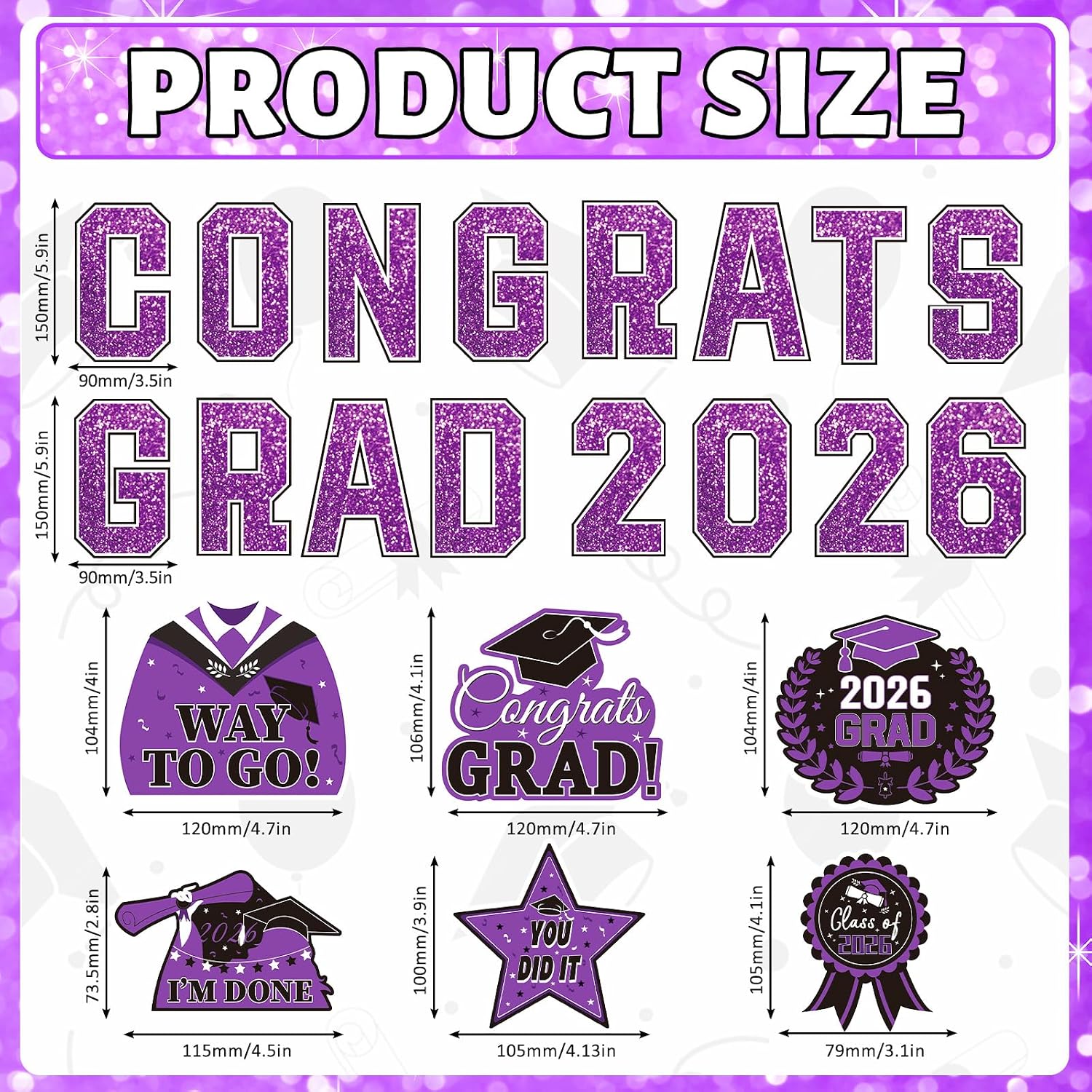 JULMELON 22 Pcs Graduation Car Decorations, Purple Magnetic Grad Decor Set image 2