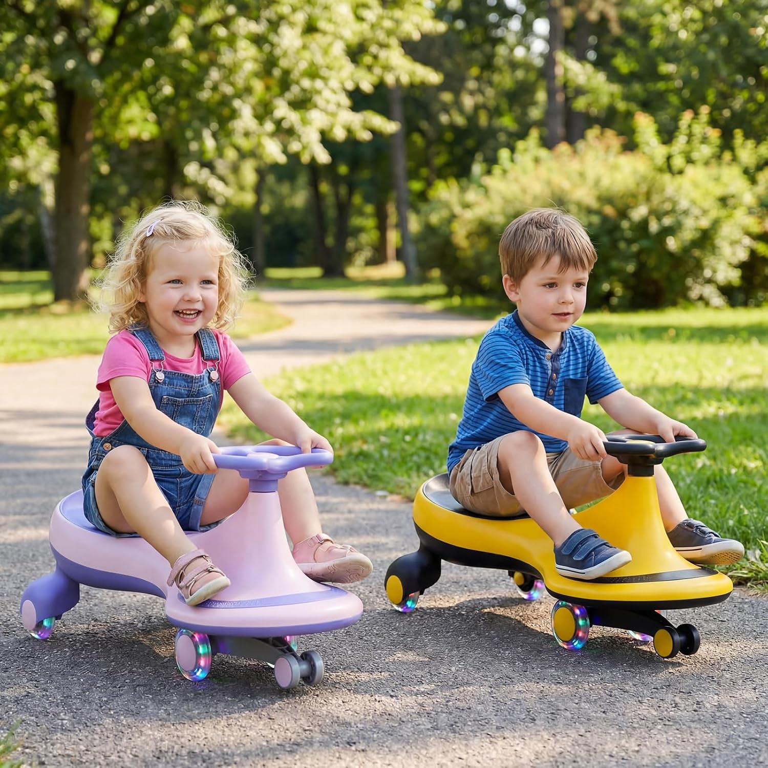 BABY JOY Wiggle Car for Kids, Swing Car with LED Flashing Wheels, No Batteries, Gears or Pedals, Uses Twist, Turn, Wiggle Movement to Steer, Ride-on Toy for Boys Girls 3 Year Old and Up (Yellow)