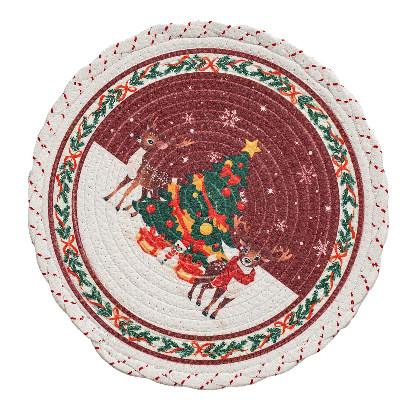 Jazuaiao C Festival Round Polyester Hristmas Holiday Dinner Table Placemat Waterproofs Home Decoration Heatproof Hristmas Placemat