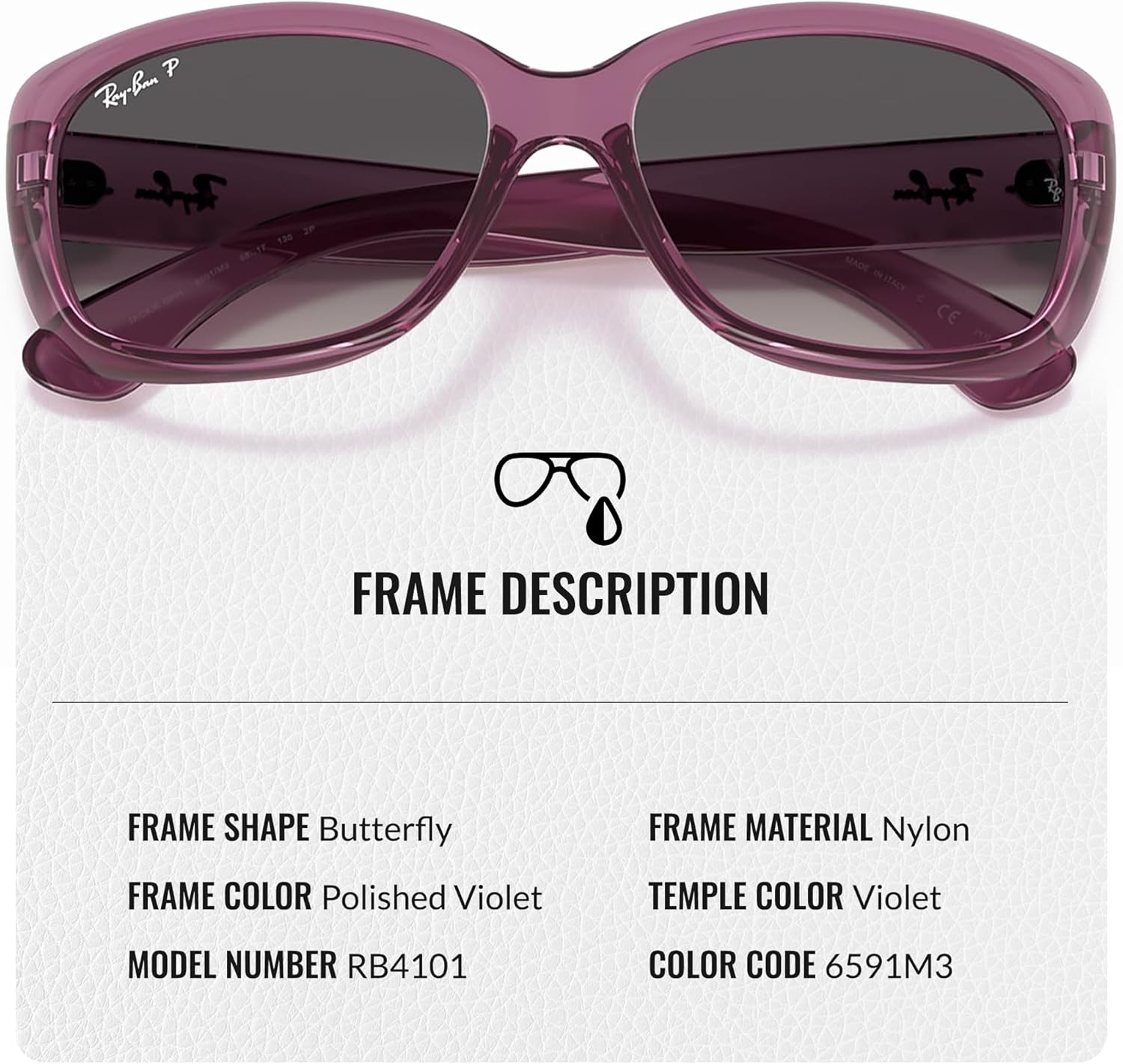 Ray-Ban RB4101 JACKIE OHH TRANSPARENT Butterfly Shaped Sunglasses for Men & Women with Official RAYBAN Eyewear Kit - Image 3