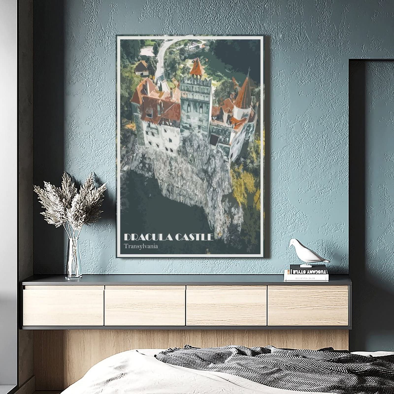 Cartel decorativo de viaje de la vendimia del castillo de Drácula Rumania Transilvania Cartel de viaje moderno Dormitorio Lienzo Art Poster Pintura Carteles Decoración de pared Arte Regalo