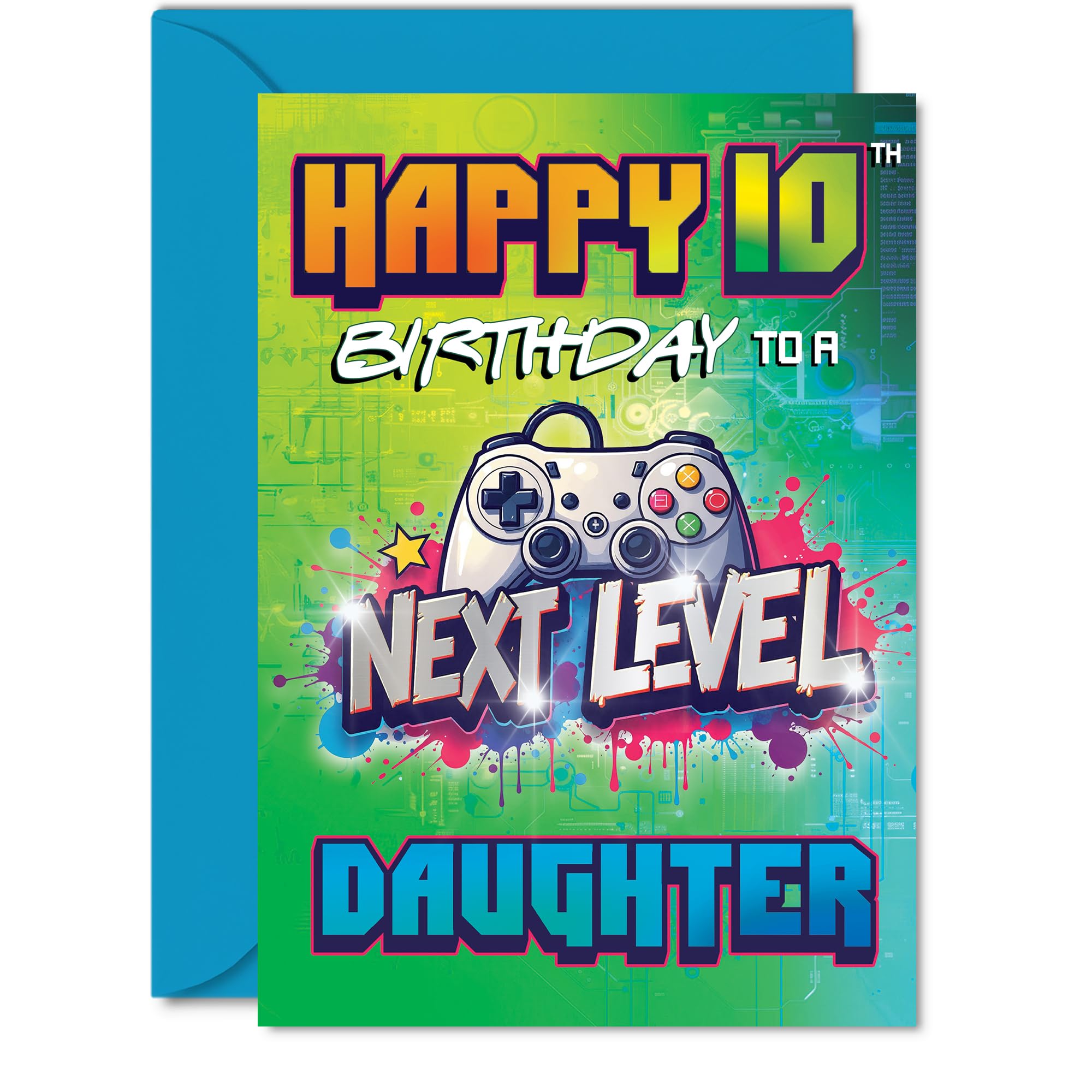 10th Birthday Cards for Daughter - Next Level - Happy Birthday Card for 10 Year Old Girl Daughter from Mum Dad, 5x7 Inch Bday Greeting Cards