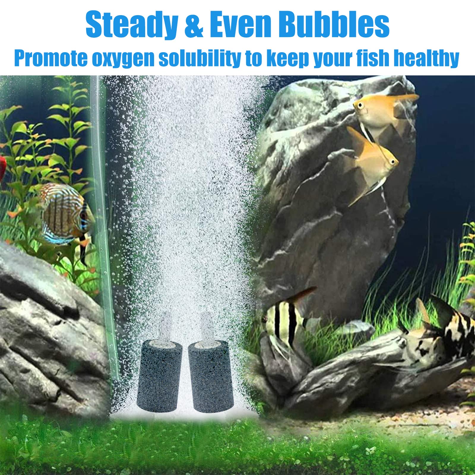 Teqooza 2x3cm Air Stone Cylinder Bubble Diffuser Airstones for Aquarium Fish Tank Pump Grey, Pack of 5