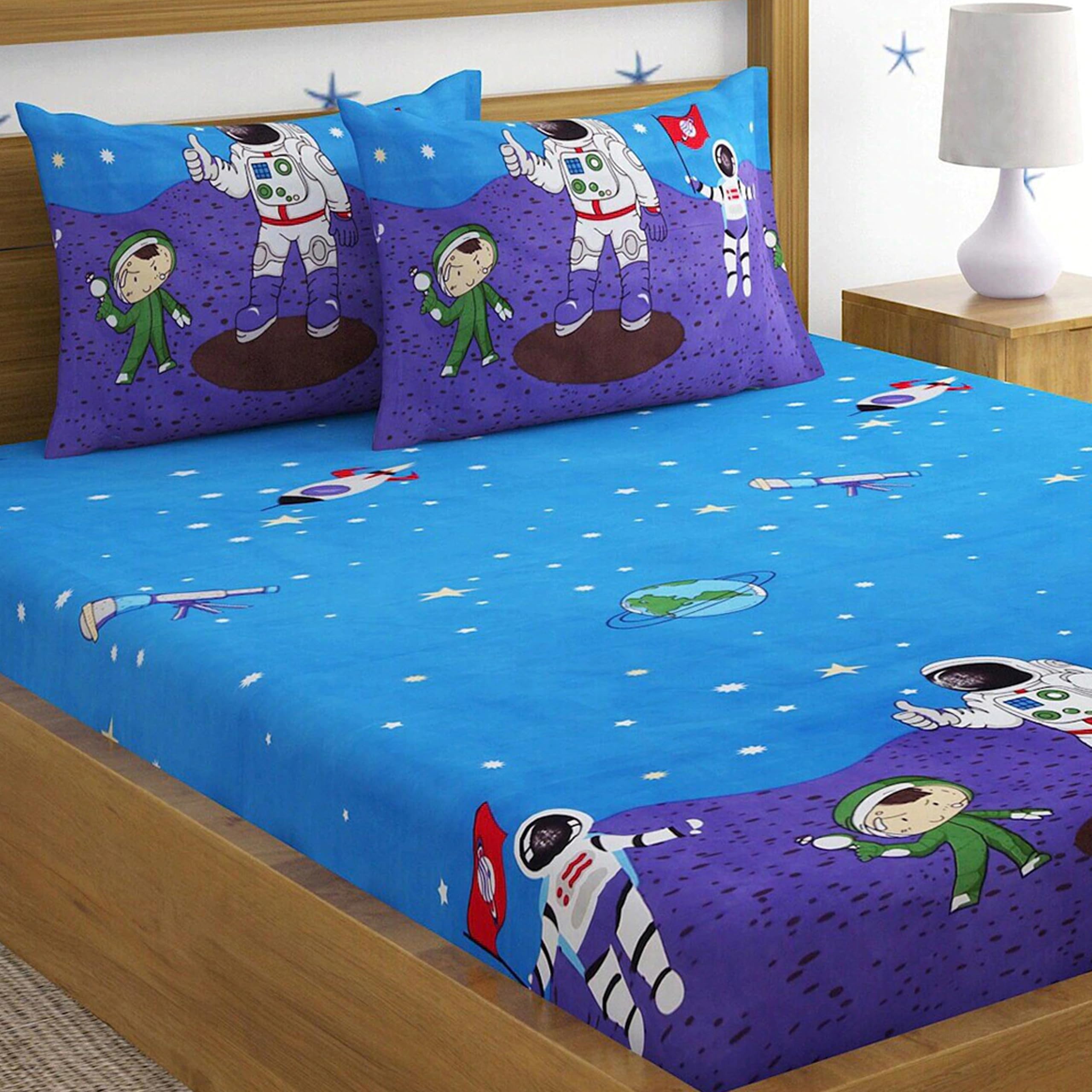 Weave & Décor Super Soft Super Comfortable Pure Cotton Feel Astronaut Dreams Kids Single Bed Bedsheet-image-31