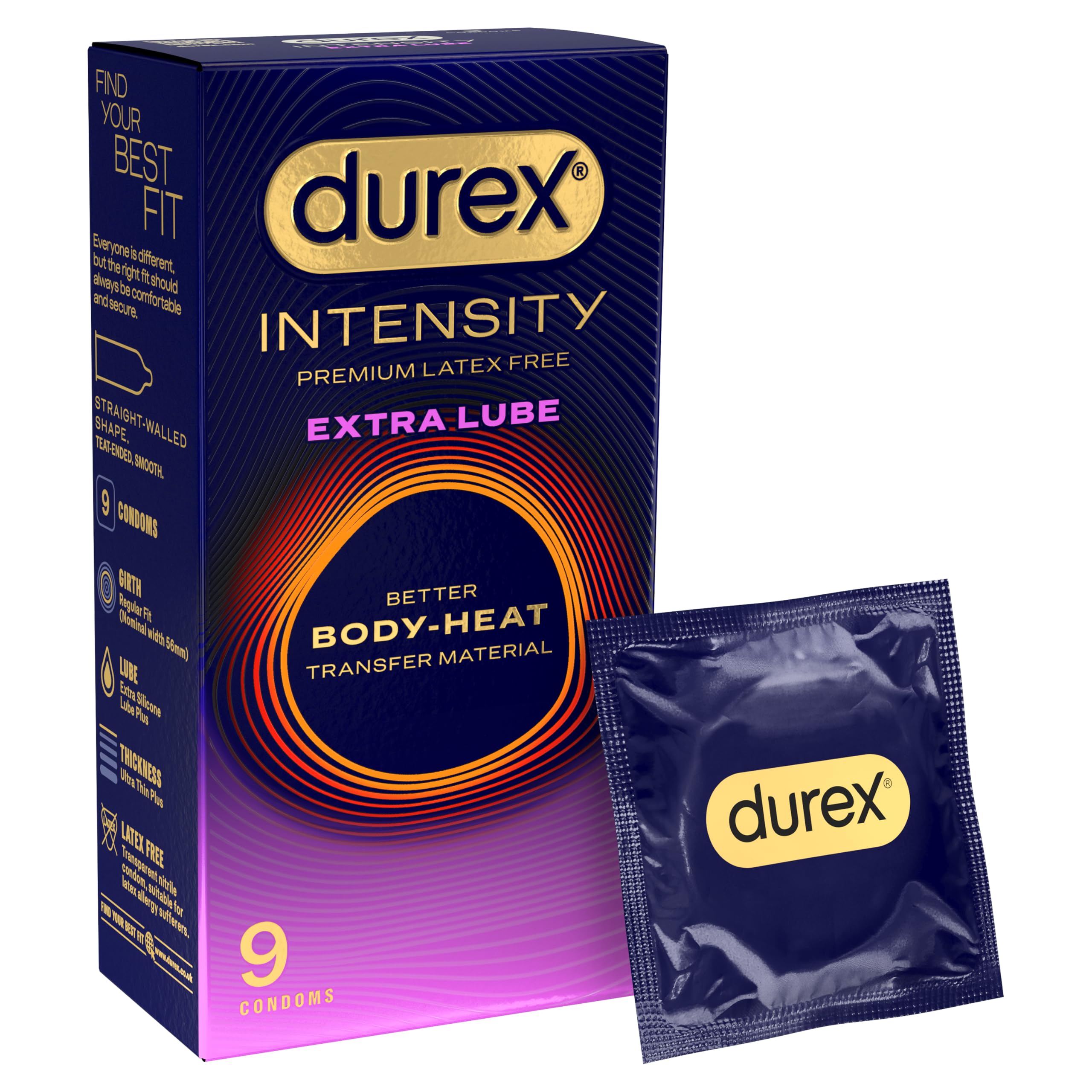Durex Intensity, 9 Condoms, Better Body Heat Transfer, Ultra Thin